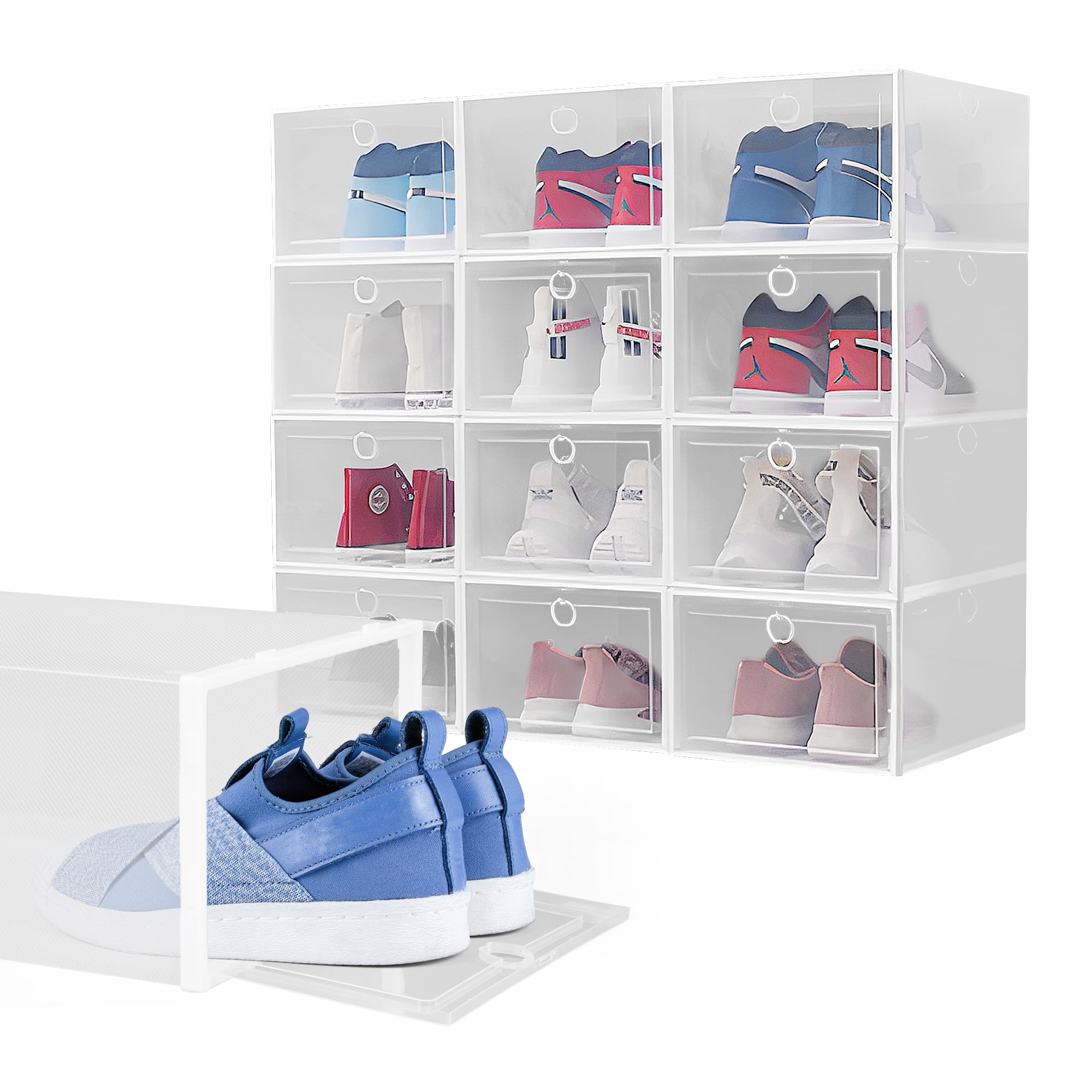 【送料無料】aleawol シューズボックス 12個セット 靴箱 収納 33x23x14cm プラスチック透明 スニーカー..