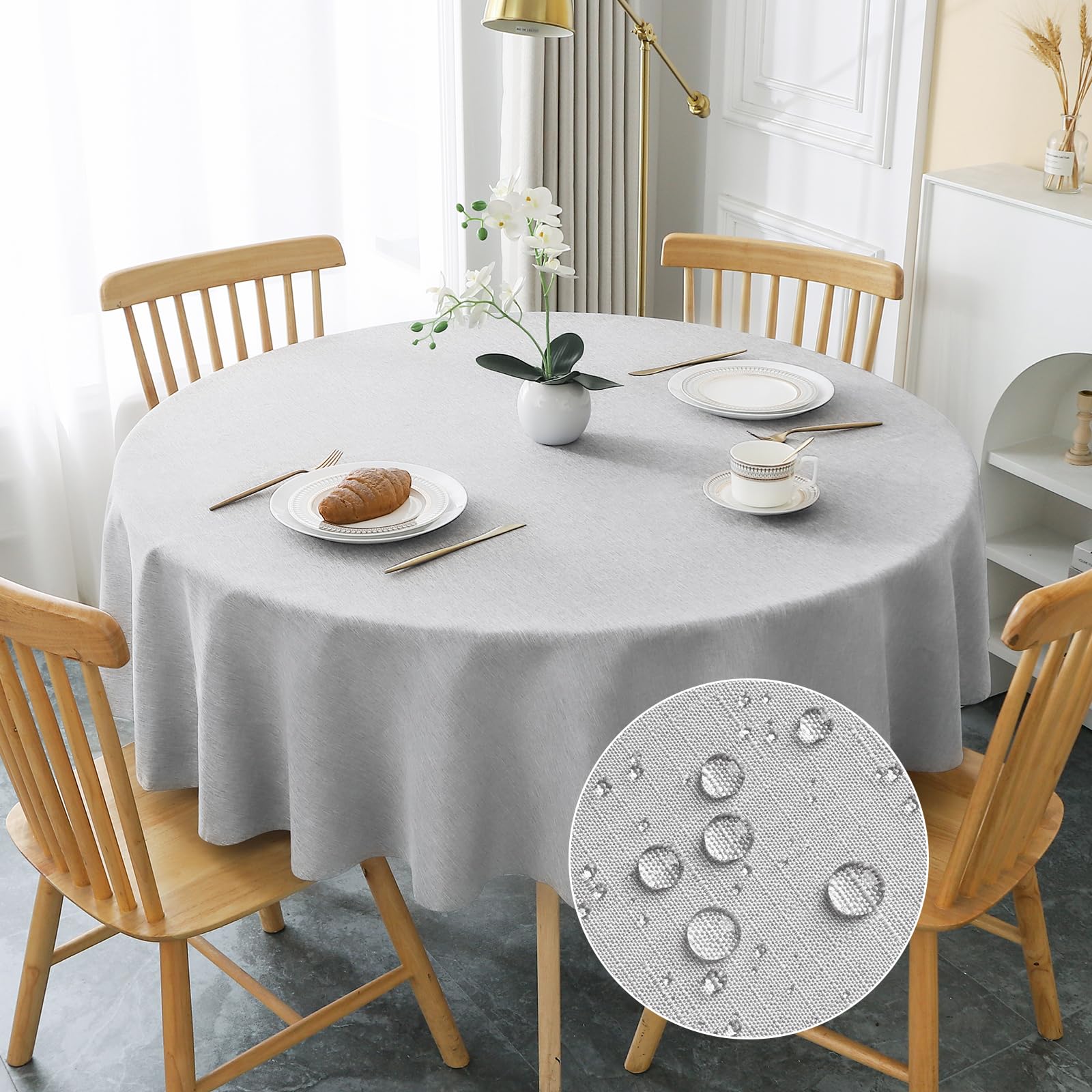 【送料無料】AooHome テーブルクロス 丸 撥水 汚れ防止 円型 おしゃれ シンプル テーブルカバー リネン類 耐熱 速乾 丸洗い お手入れ簡単 業務用・家庭用 グレー 直径120cm