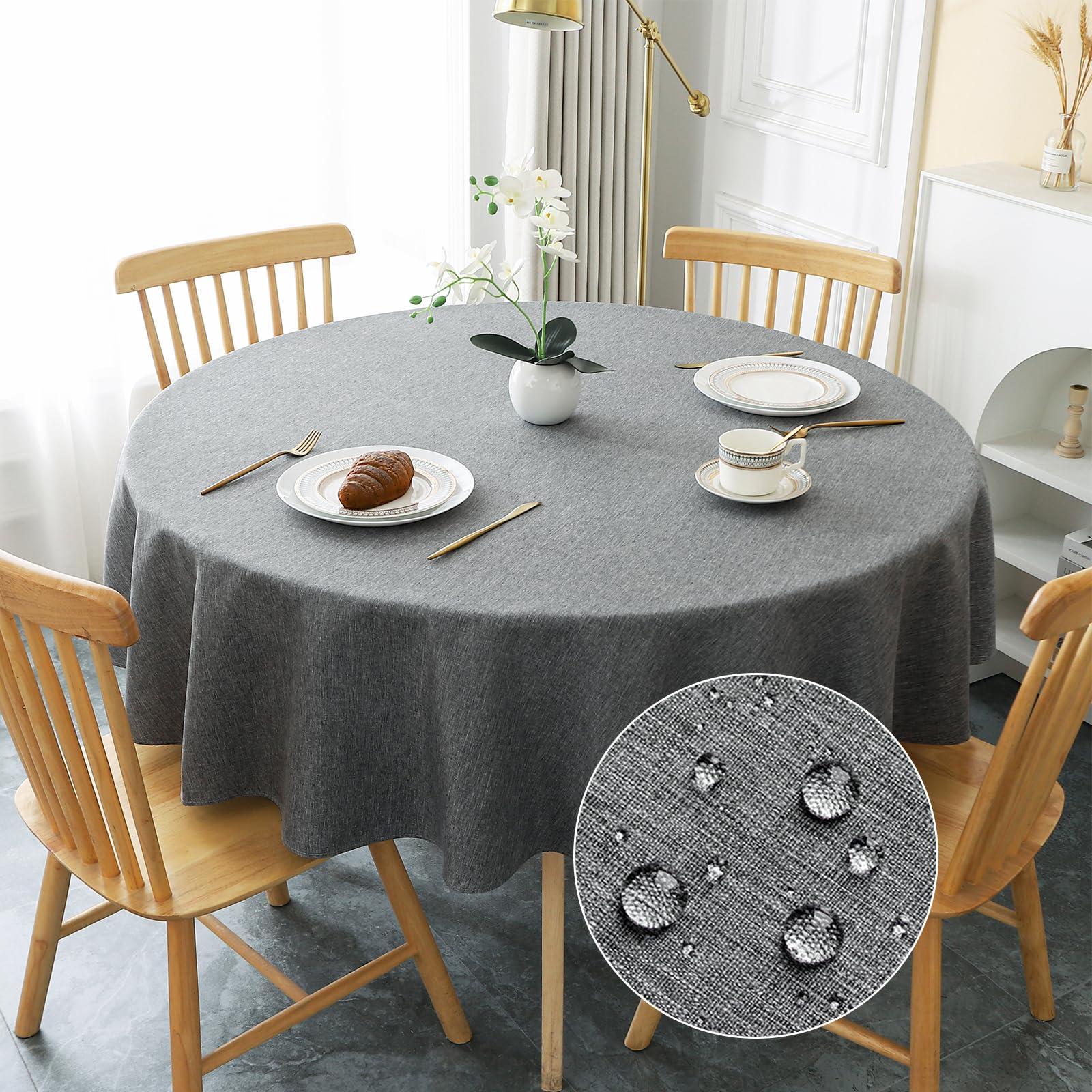 【送料無料】AooHome テーブルクロス 丸 撥水 汚れ防止 円型 おしゃれ シンプル テーブルカバー リネン類 耐熱 速乾 丸洗い お手入れ簡単 業務用・家庭用 ダークグレー 直径150cm