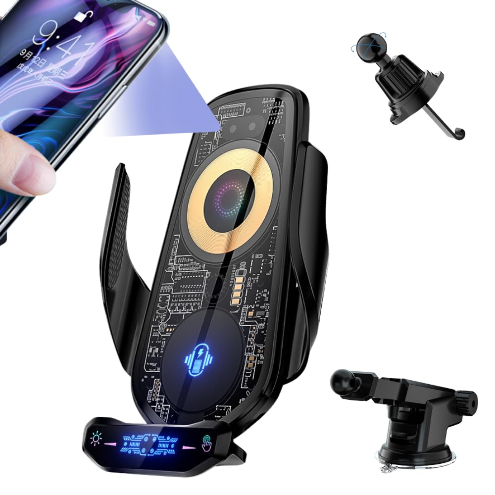 【送料無料】Be Oshare 車スマホホルダー 車載携帯ホルダー 透明ガラスパネル エアコン送風口着用フック/ダッシュボードスタンド付き 15W ワイヤレス充...