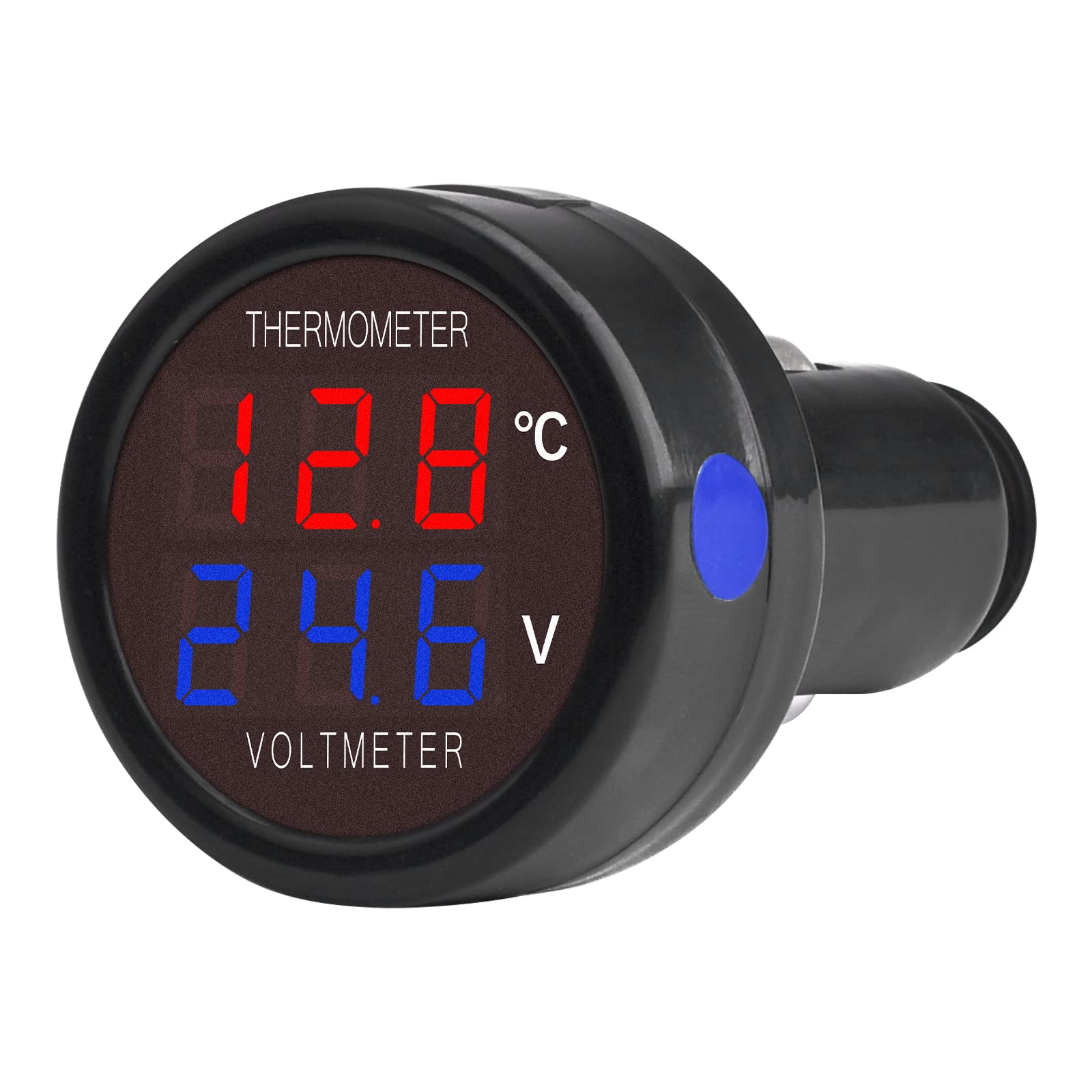 【送料無料】DiyStudioデジタル電圧計 温度計 LED 2in1 車載 12V/24V カーバッテリーモニター【赤青】