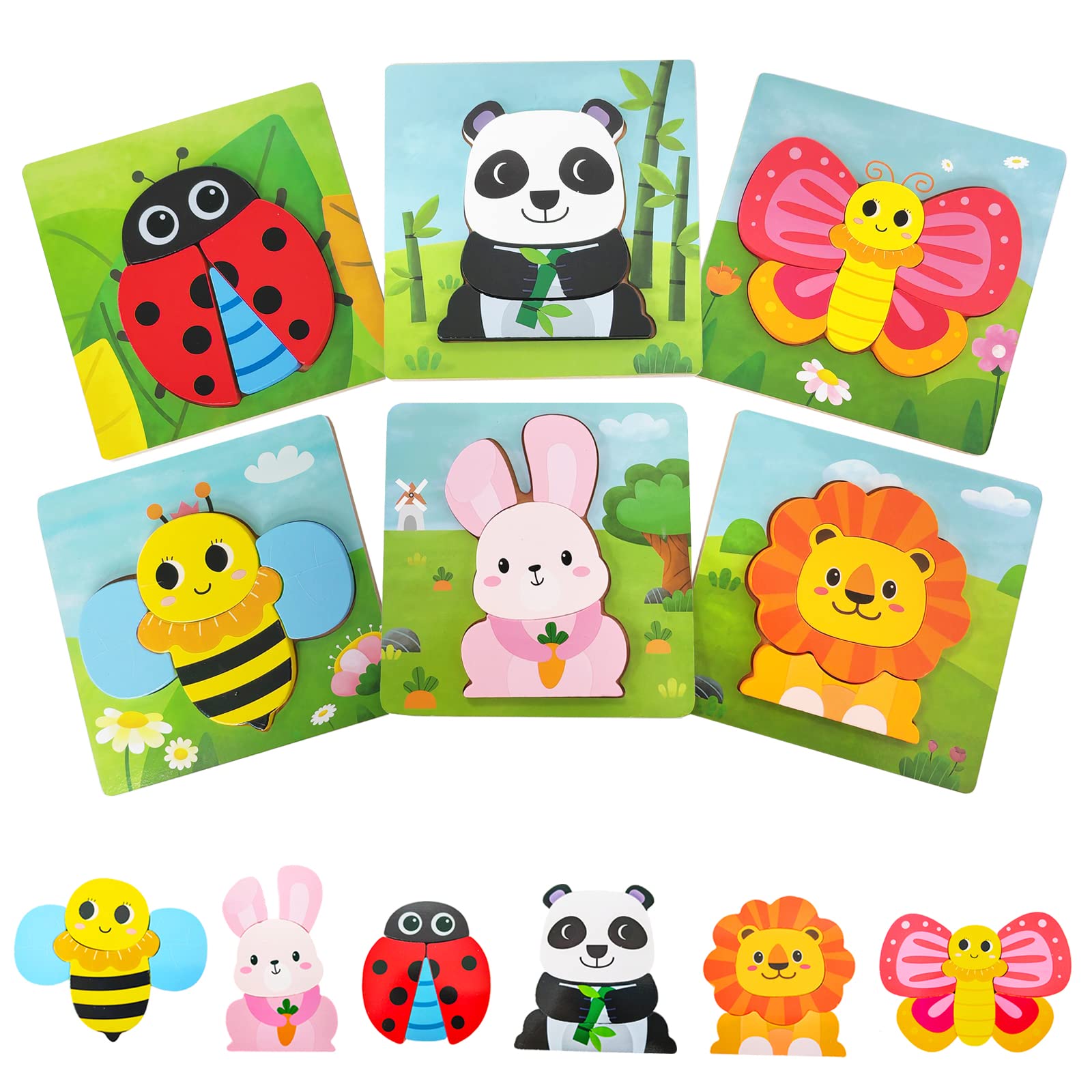 楽天White Wings【送料無料】モンテッソーリ 木製パズル 子供 はめこみパズル 6種類 木製動物の形合わせ おもちゃ色、形、動物の認知 知育玩具 集中力、観察力の育成 指先訓練 人気 男の子 女の子 誕生日プレゼント