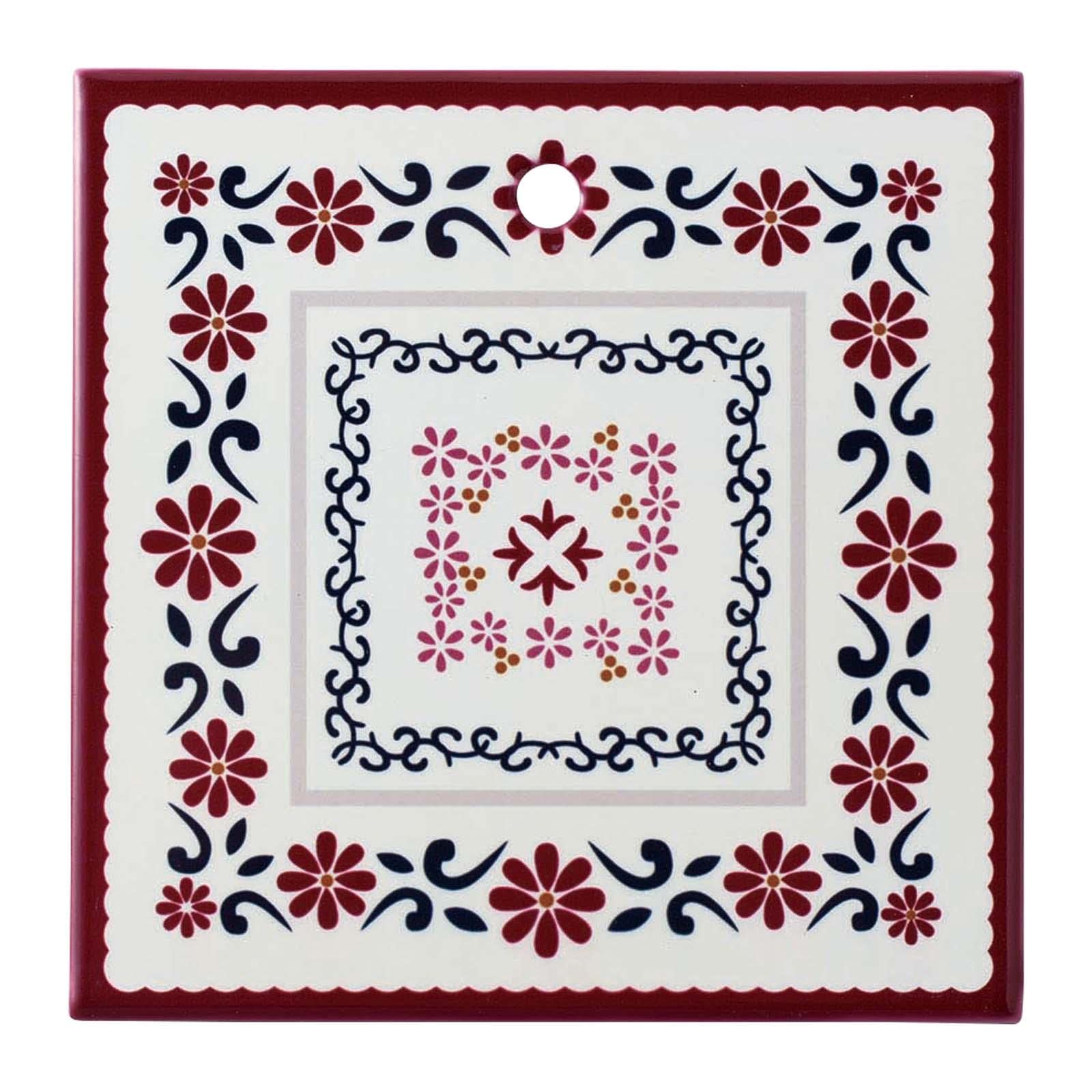 【送料無料】コモライフ 陶器製の鍋敷き ブーケ 角型 (15cm) 陶器 鍋敷き ポットマット コースター 花柄 おしゃれ 裏面 コルク