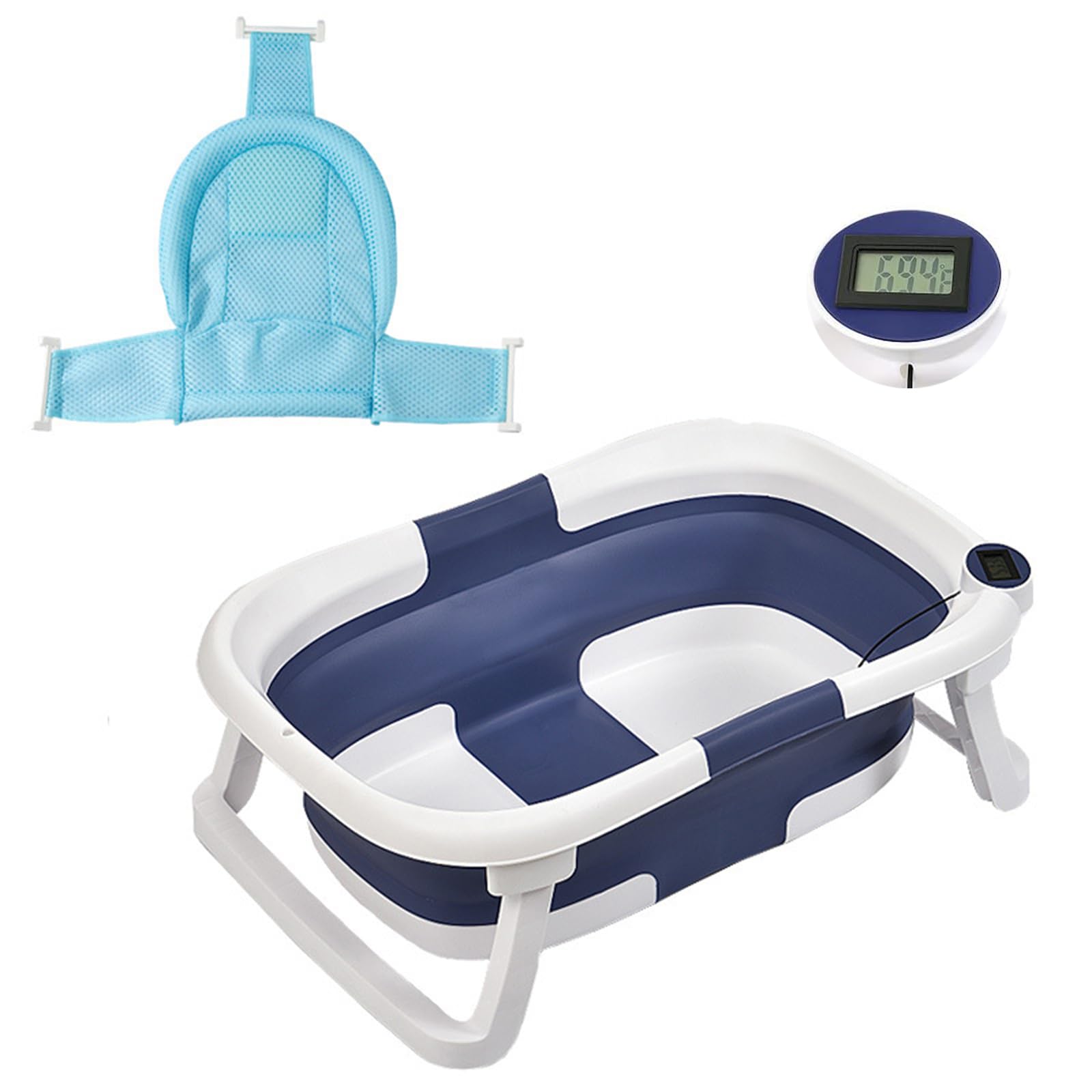【送料無料】BQKOZFIN ベビーバス 折りたたみ 赤ちゃん お風呂 湯温計付 沐浴 ベイビーバス ベビー 浴槽 新生児~6カ月頃 滑り止め設計 (ブルー)