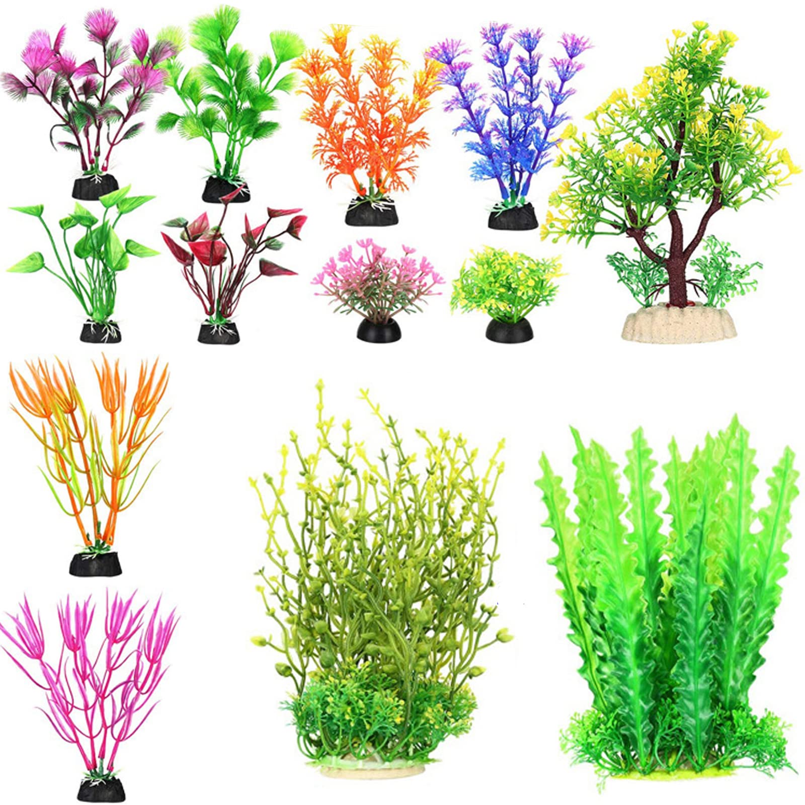 【送料無料】HUIZHOU 水槽用 人工水草 レイアウト 水槽飾り フィッシュタンク人工水草 水槽内装 アクアリウム 観賞魚/熱帯魚/金魚 隠れ家 水族館内装 構築植物 魚タンクデコレーション 癒し水景 (13点セット)