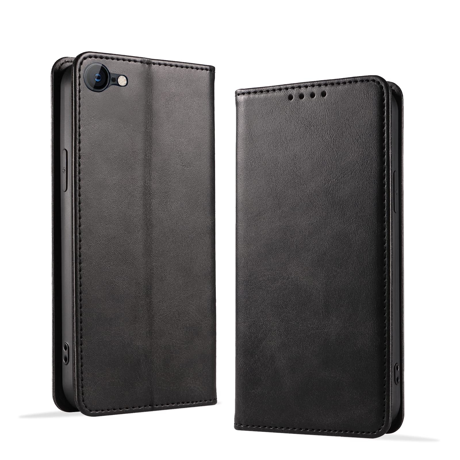 【送料無料】【KWATUNG】iPhone SE3 ケース 手帳型 iphonese第2世代 レザー iphone8 軽量 放熱性 iphone se2 薄型 マグネット式 iphone7 カード収納 スタンド機能 iPhone SE 第3世代 衝撃吸収 落ち着いた色 スマホケース 【ブラック】