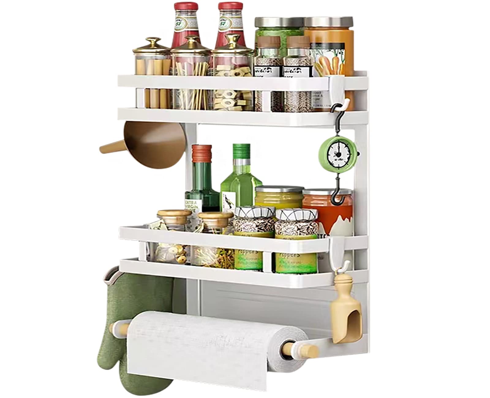 【送料無料】Fengfeng マグネット 鉄 冷蔵庫サイドラック スパイスラック 収納 キッチン チンペーパー..