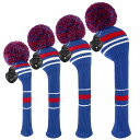 【送料無料】ゴルフヘッドカバー ニット 4枚セット、ゴルフクラブドライバーウッド(460 cc)*1フェアウェイウッド* 2とハイブリッド*1 (青い警告)