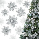 【送料無料】GWHOLEクリスマス 飾り オーナメント ポインセチア 銀 造花21枚セット クリスマスツリー飾り クリスマスリース 装飾 飾り付け ラメ入り キラキラ シルバー 自宅 店舗 玄関
