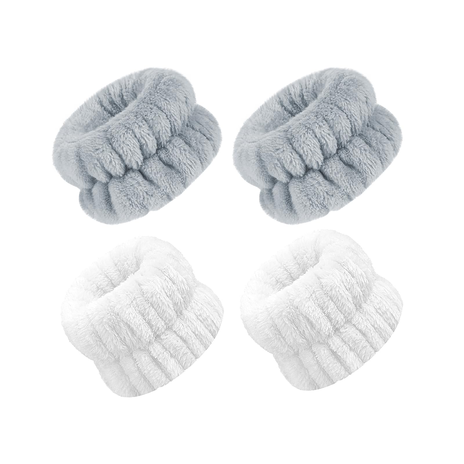 【送料無料】Anboli 手首 タオル リストバンド ふわふわ ウォッシュバンド おしゃれ 手首 バンド 洗顔用 タオルリスト 伸縮性 2ペア入り 吸水性 速乾 柔らかい かわいい 袖濡れ防止 防水 汗対策用 汗止めバンド 吸水 多機能 子供 家事 男女兼用 (グレーとホワイト)