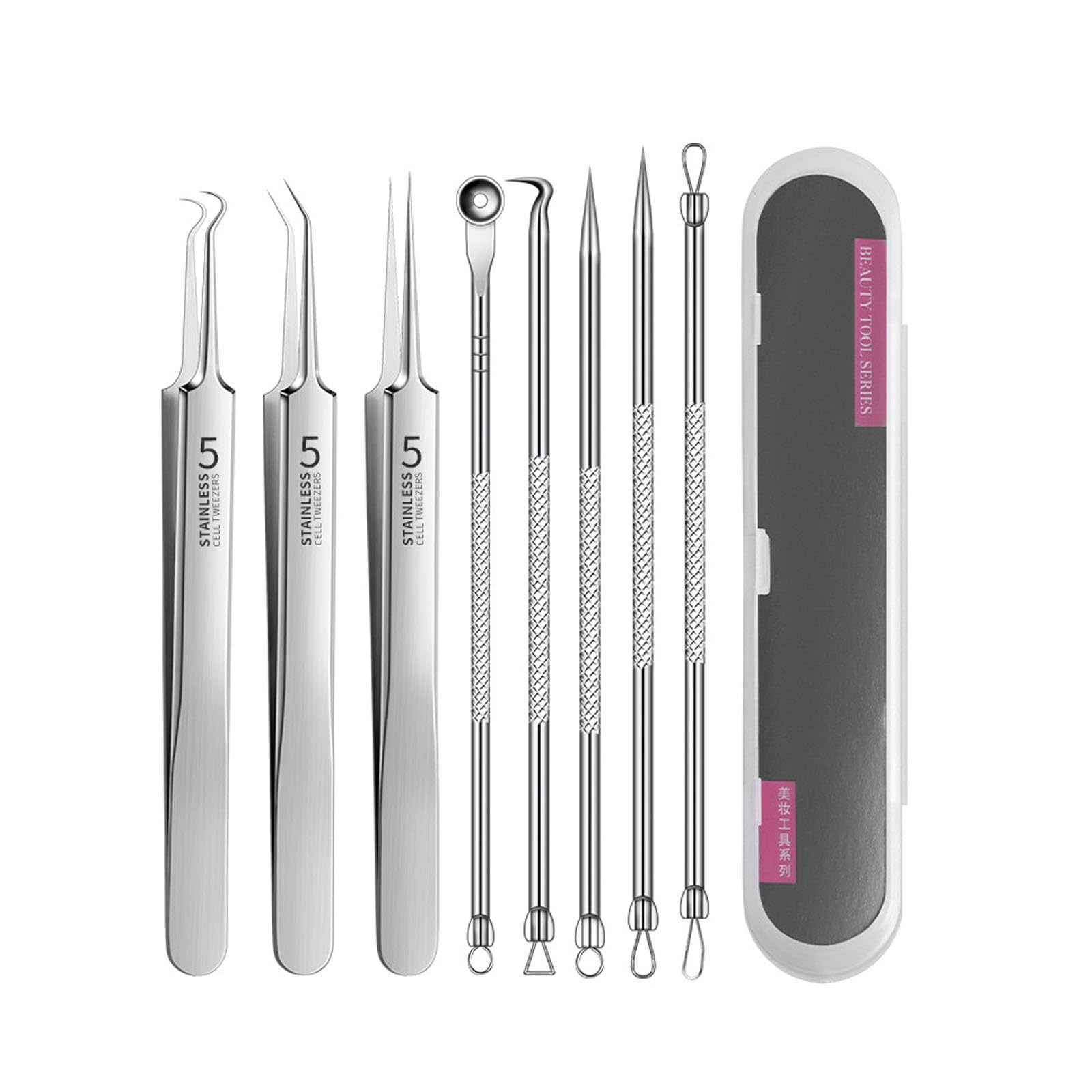 【送料無料】角栓取り ニキビ取り 毛抜き 8本セット 収納ケース付き 毛穴ケア専用キット 精密 抗菌ステンレス ニキビ針 黒ずみ取りいちご鼻 黒ずみ 毛穴ケア 携帯便利
