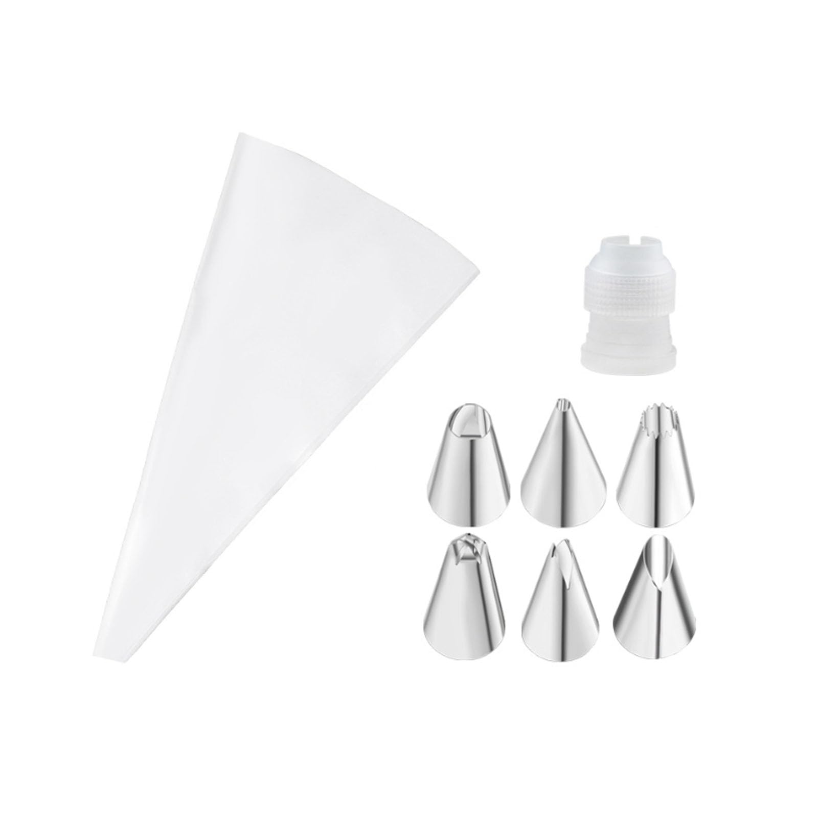 【送料無料】絞り袋 絞り口金 花型作成器 製菓道具 再利用可能 DIY ケーキ クッキー アイシング デコレーションツール お菓子作り用 口金 セット (ホワイト+6個口金)