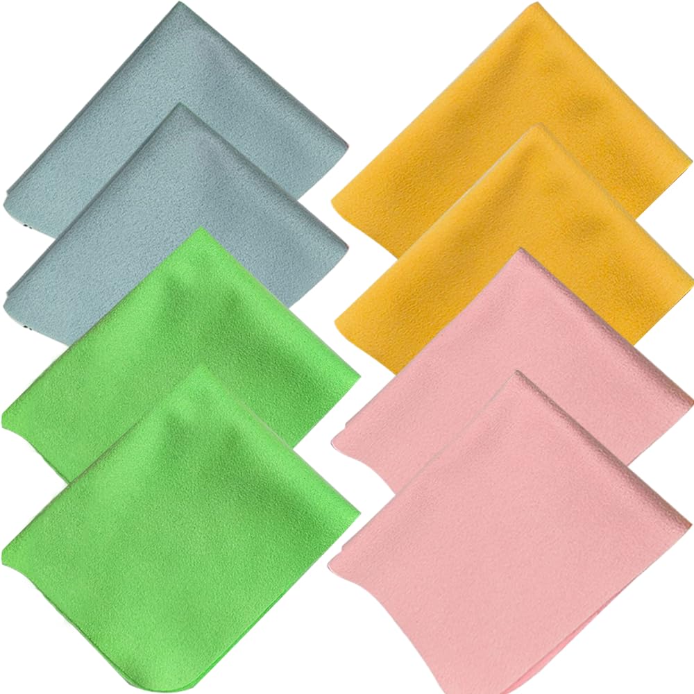 【送料無料】クリーニングクロス メガネ拭き マイクロファイバー メガネ拭き 再利用可能 レンズ・メガネ拭き スマホ拭き レンズクリーナー 約18cm*15cm カラフルなクロス 8個セット ブルー+グリーン+イェロー+ピンク（ガラス、メガネ、カメラ、タブレット、携帯電話、LC