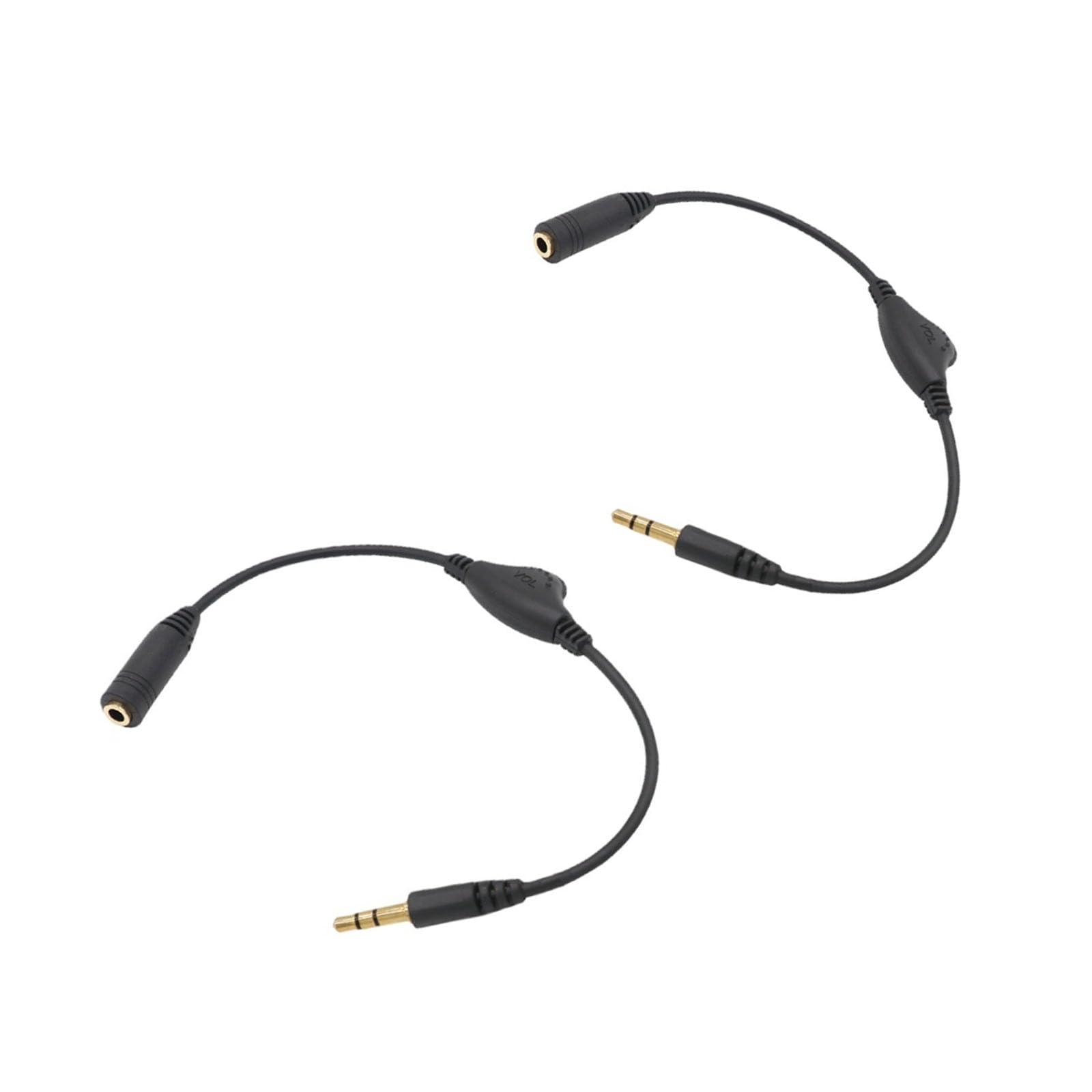 【送料無料】3.5mm ヘッドホン延長 ケーブル 公転母 25cm ボリューム調節 ダイヤル付 音質劣化防止 イヤホン 3極プラグ 延長コード オーディオケーブル 2個入り ブラック