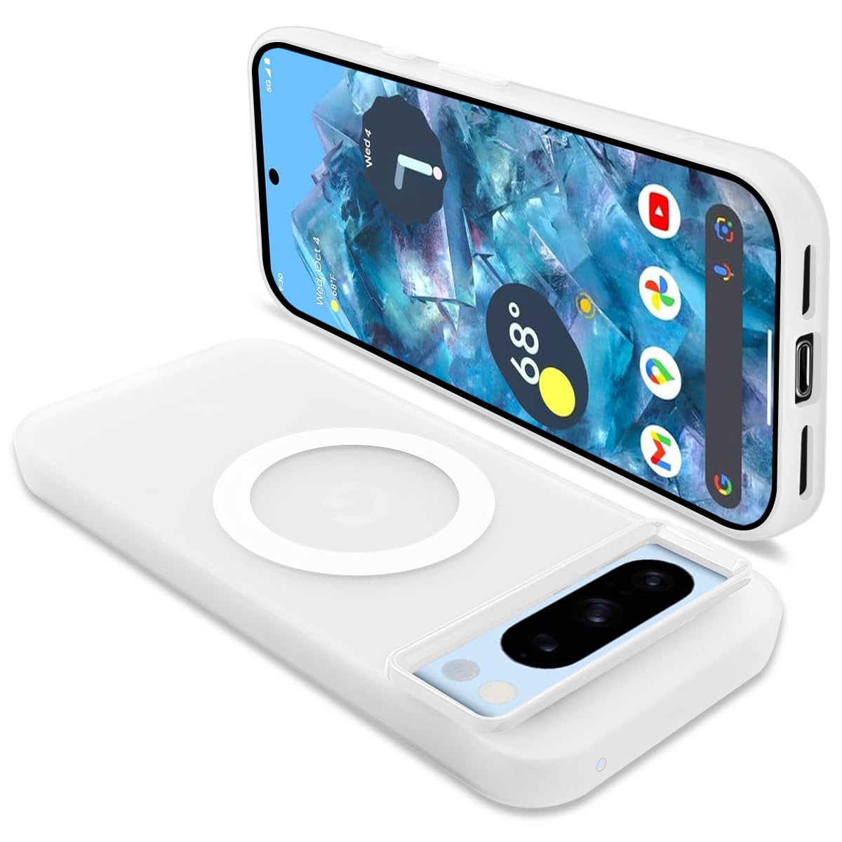 【送料無料】ONETIAOLONG Google Pixel8Pro ケース MagSafe対応 クリア 耐衝撃 グーグル ピクセル 8Pro マグセーフ対応 カバー PC背面 TPU スマホケース ストラップホール付き 滑り止め 落下防止（ホワイト）