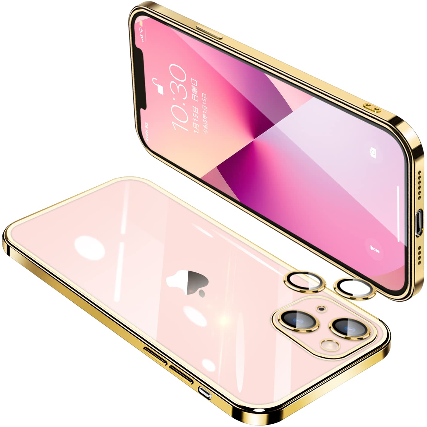 【送料無料】IPhone13 ケース クリア アイフォン13 レンズ保護 カバー 耐衝撃 透明 スマホケース 全面保護 軽量 メッキ加工 TPU 薄型 ストラップホール付き 滑り止め 落下防止 6.1インチ（ゴールド）