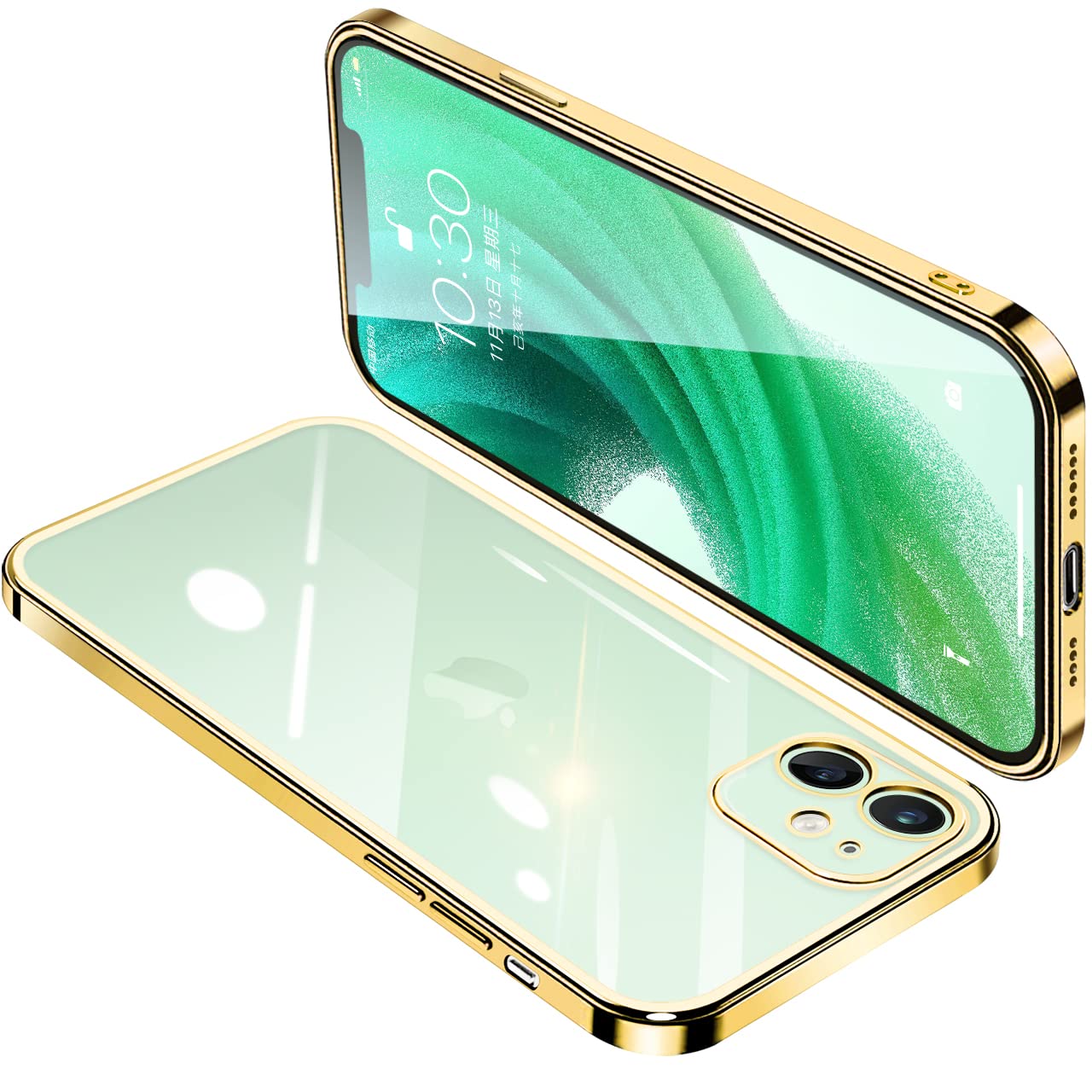 【送料無料】iPhone12 mini ケース クリア アイフォン12mini カバー 透明 スマホケース 耐衝撃 軽量 メッキ加工 TPU 薄型 ストラップホール付き 滑り止め 落下防止（ゴールド）