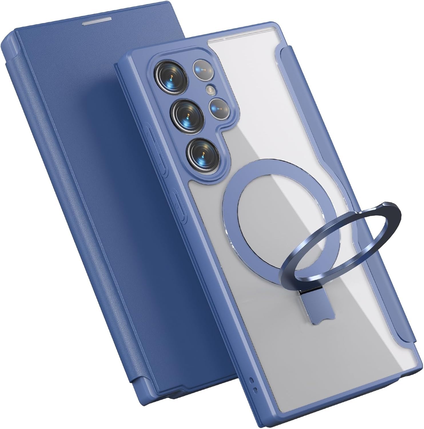 【送料無料】smhokesu 【Magsafe対応 多機能スタンド】Galaxy S25 Ultra 用 ケース 手帳型 MagSafe対応 ギャラクシーs25 ultra ケース リング＆スタンド切り替え ワイヤレス充電対応 カード収納1枚 マグネット式 背面透明PU カメラ保護カバー レザー 耐衝撃 全面保護 Ga