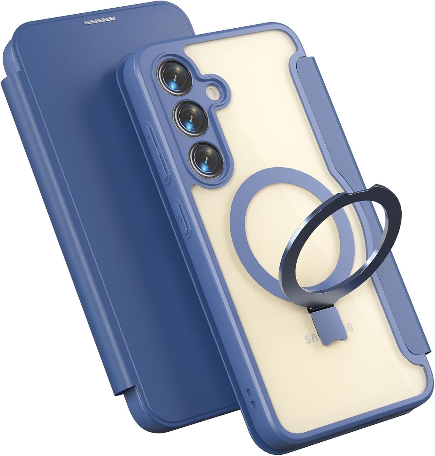 【送料無料】smhokesu 【Magsafe対応 多機能スタンド】Galaxy S25 用 ケース 手帳型 MagSafe対応 ギャラクシーs24 ケース リング＆スタンド切り替え ワイヤレス充電対応 カード収納1枚 マグネット式 背面透明PU カメラ保護カバー レザー 耐衝撃 全面保護 Galaxy S25 用