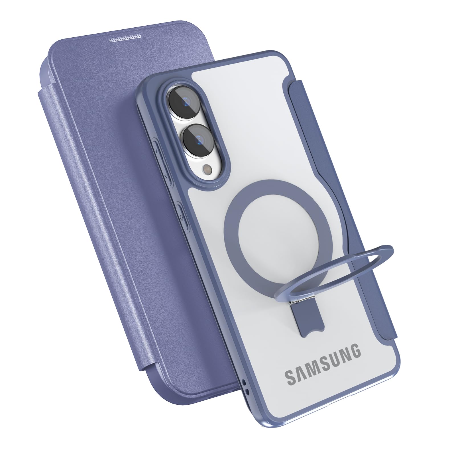 【送料無料】smhokesu 【Magsafe対応 多機能スタンド】Galaxy S25 Edge 用 ケース 手帳型 MagSafe対応 ギャラクシーS25Edgeカバー リング＆スタンド切り替え ワイヤレス充電対応 カード収納2枚 マグネット式 背面透明PU カメラ保護 レザー 耐衝撃 全面保護 6.7インチ用