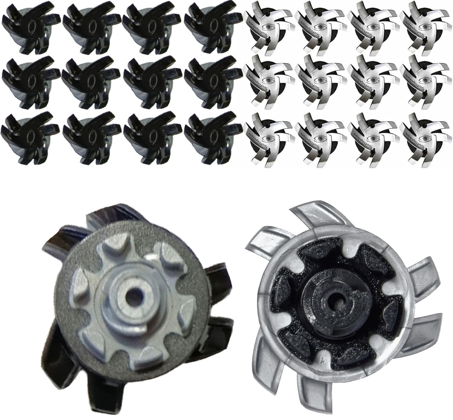 【送料無料】TerraShine ゴルフスパイク鋲 24個セット スパイク フットジョイ スパイク鋲 交換 ゴルフシューズ スパイク 交換用スパイク鋲 衝撃吸収 滑り止め 固定 付け替え 簡単脱着 クリケットシューズにも適用可能（黒灰+灰黒）