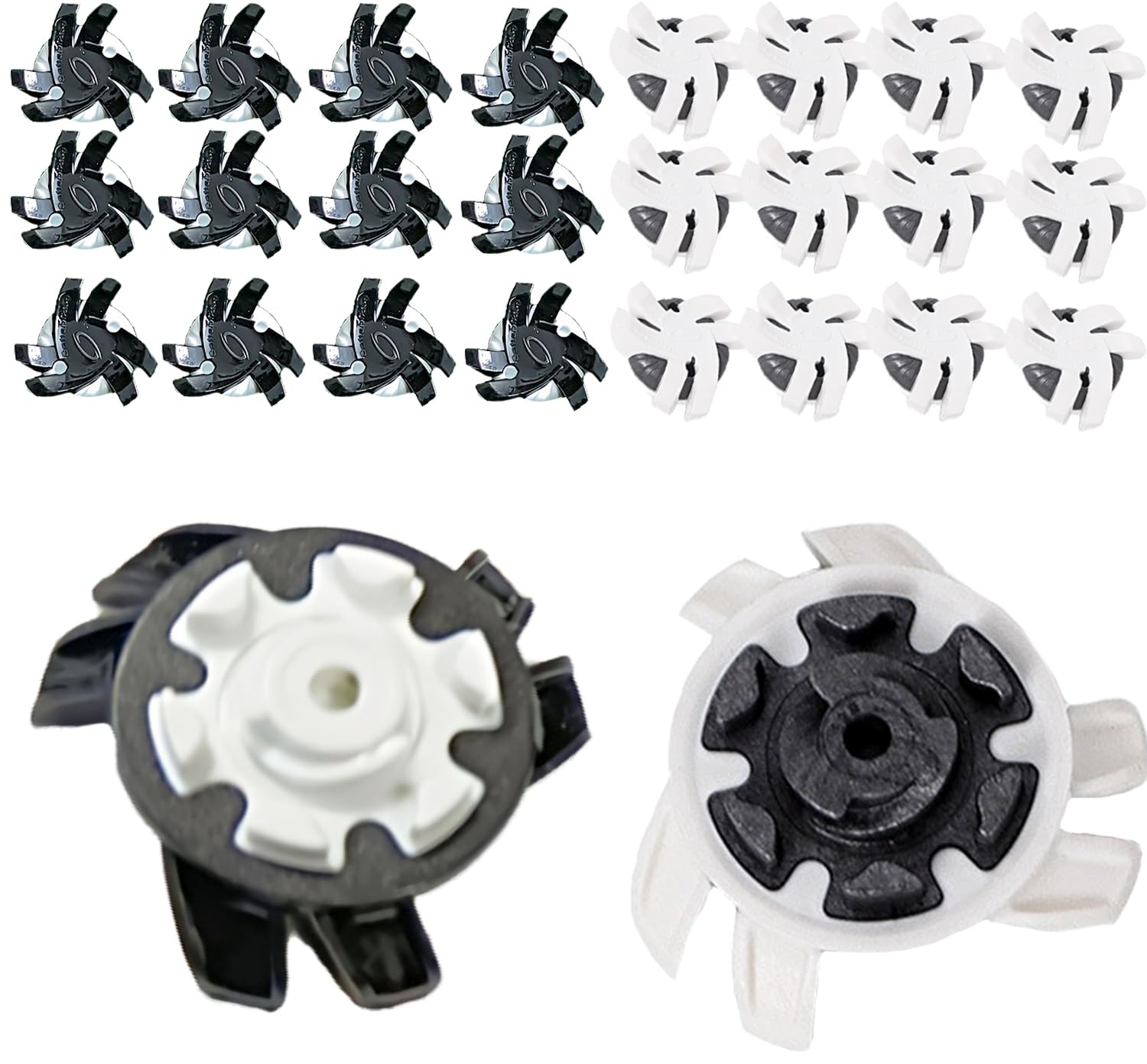 【送料無料】TerraShine ゴルフスパイク鋲 24個セット スパイク フットジョイ スパイク鋲 交換 ゴルフシューズ スパイク 交換用スパイク鋲 衝撃吸収 滑り止め 固定 付け替え 簡単脱着 クリケットシューズにも適用可能（白+黒白）