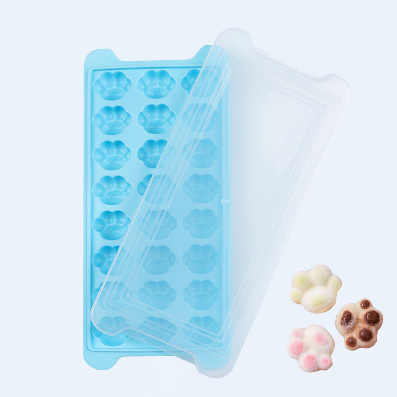 【送料無料】TerraShine 製氷皿 24個取り アイストレー 氷モールド フタ付き製氷器丸氷 猫の足 取り出しやすい 蓋付き 耐久性 携帯便利 ウィスキー ジュース お菓子お茶 お酒 シリ コン （ブルー）