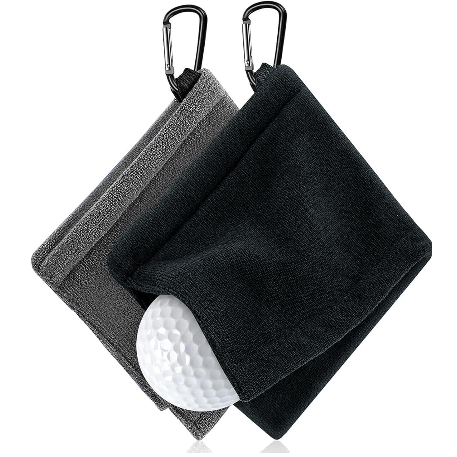 【送料無料】TerraShine ゴルフ タオル 2個 14*14cm ゴルフボールクリーナーゴルフボールクリーニングタオル 便利 防水 極細繊維 カラビナ付き 清潔用 (グレイ+ブラック)