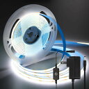 【送料無料】iNextStation COB LEDテープライト 高密度 高輝度 12V 5m テープライト フレキシブル 320LEDs/m 調光可能 切断可能 両面テープ 幅8mm cob テープ照明 アタブター付 非防水 DIY 昼光色