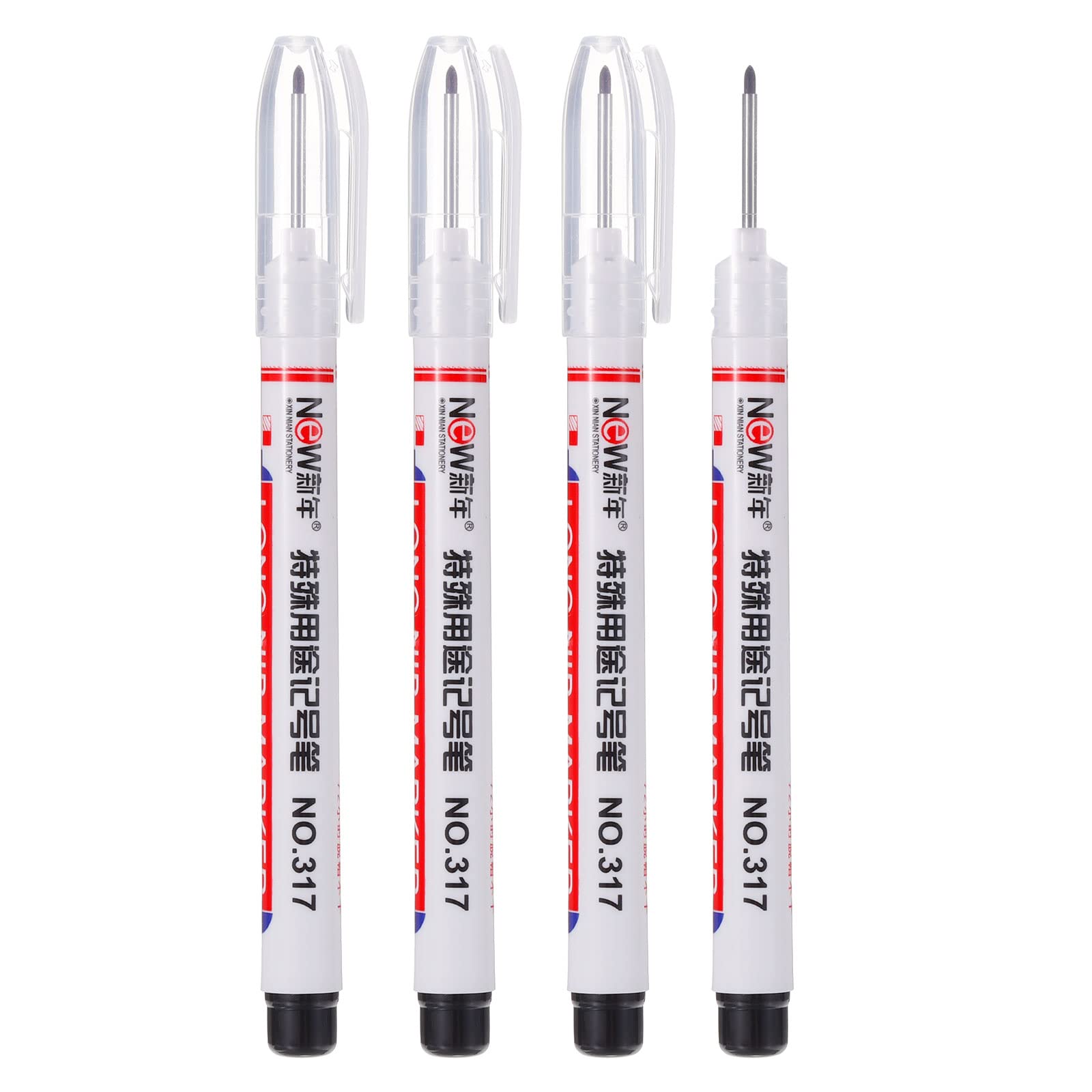 【送料無料】PATIKIL 深穴マーカーペン 4個 ブラックインク 深いドリル穴 ロングノーズ スクライバー大工ペン 建築木工用 ホワイト