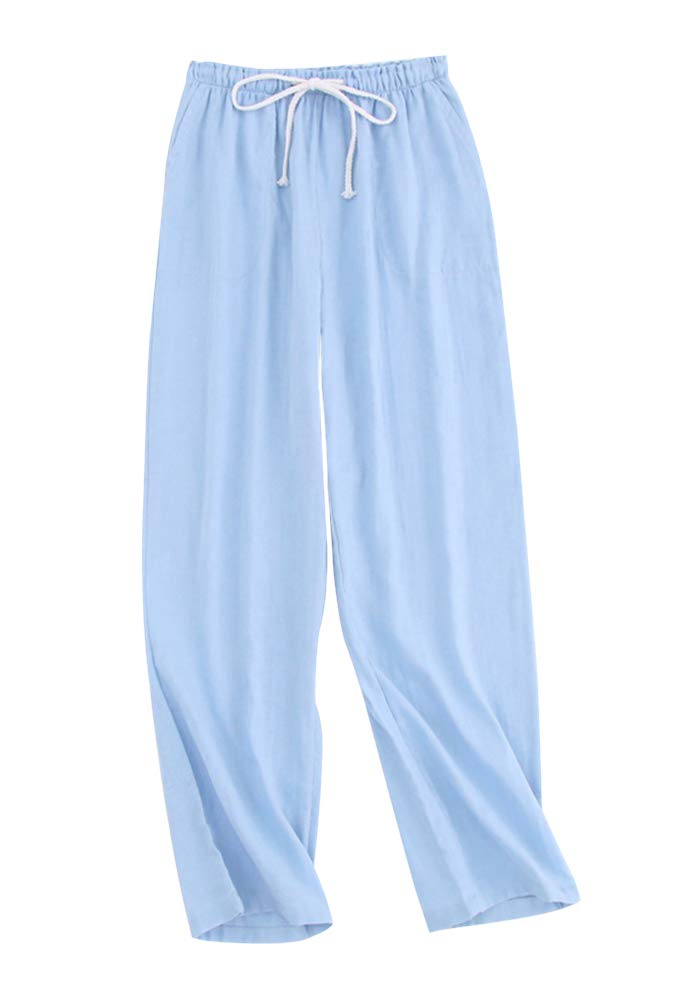 【送料無料】[Euyqs] ルームパンツ 綿 パジャマパンツ ズボン ルームウェア 部屋着 ボトムス (ピュアブルー, L)