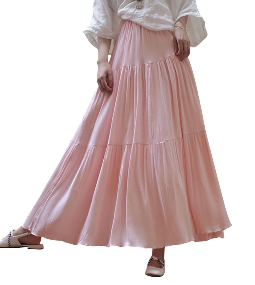 【送料無料】[Euyqs] フレアスカート大人カジュアルウエストゴムフレアなシルエット 揺れ感 大人可愛い おしゃれスカート ロングスカート (M, ピンク)