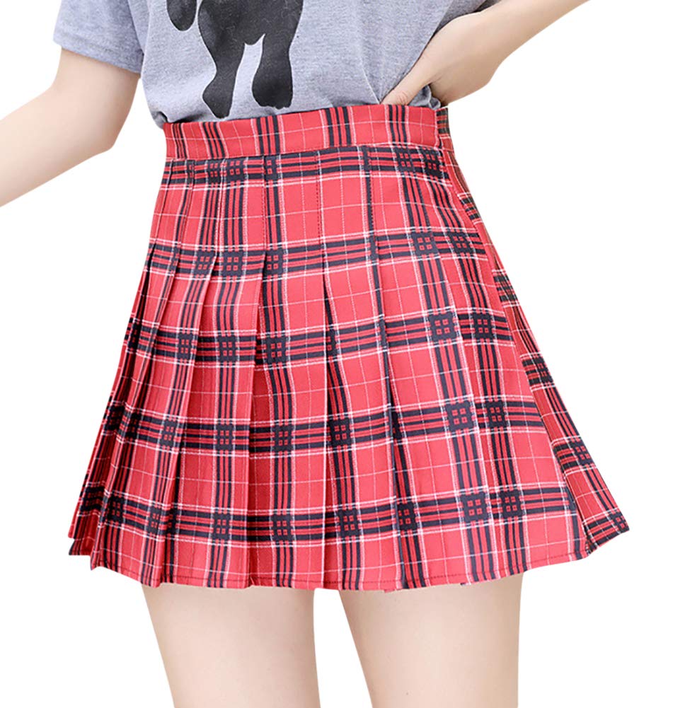 【送料無料】[Euyqs] クラシックチェックプリーツスカート (M, レッド)