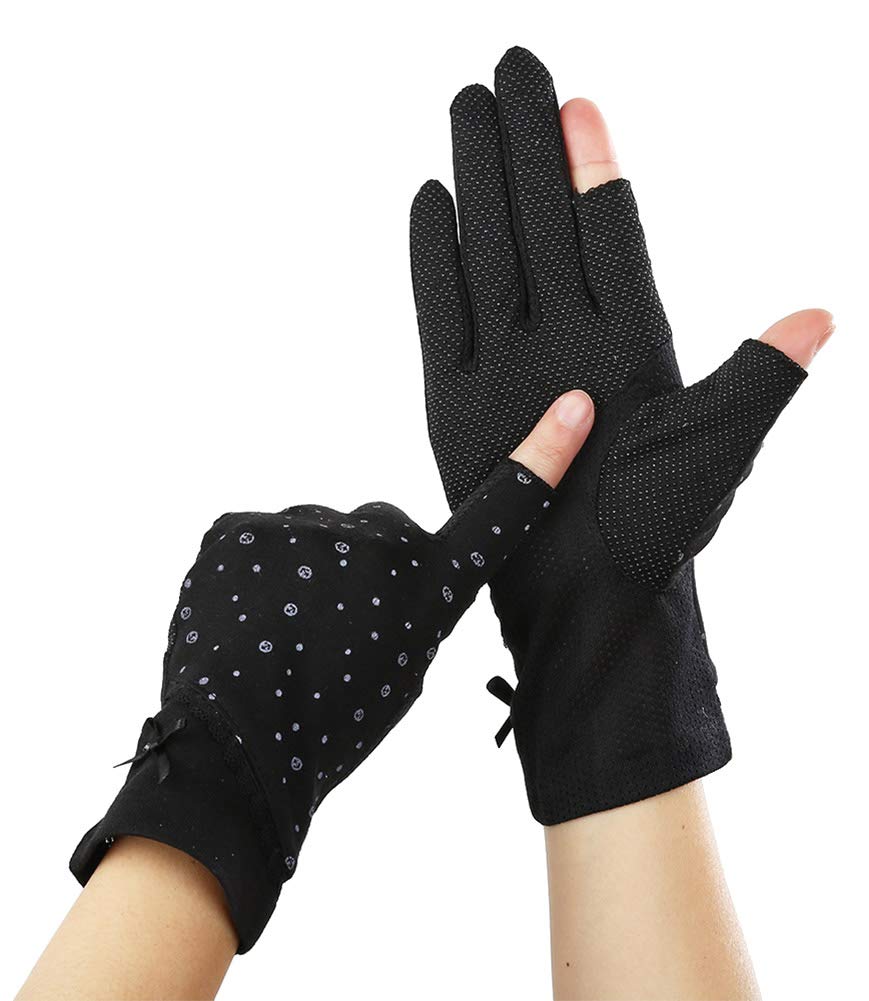 【送料無料】[Euyqs] UVカット 指なし 手袋 レディース グローブ 夏 日焼け止め スマホ対応 綿 運転 ドライブ グローブ (#1 ブラック)
