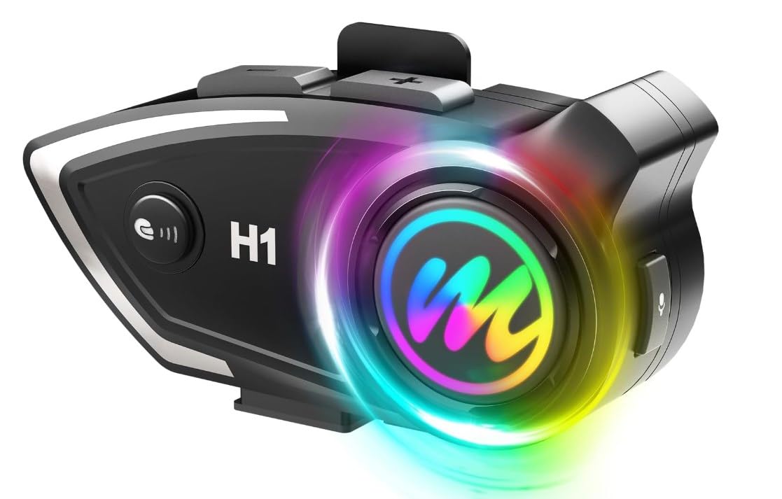 【送料無料】Moman インカムバイク用, Moman H1 1台 二人通話可能 ワイヤレス5.0 ハンドフリー バイク用インカム ノイズキャンセリング 通話距離500m 日本語アナウンス 32時間連続使用 IP67防水 操作簡単 CVCスピーカー,バイクヘルメット-インターコム-ヘッドセット