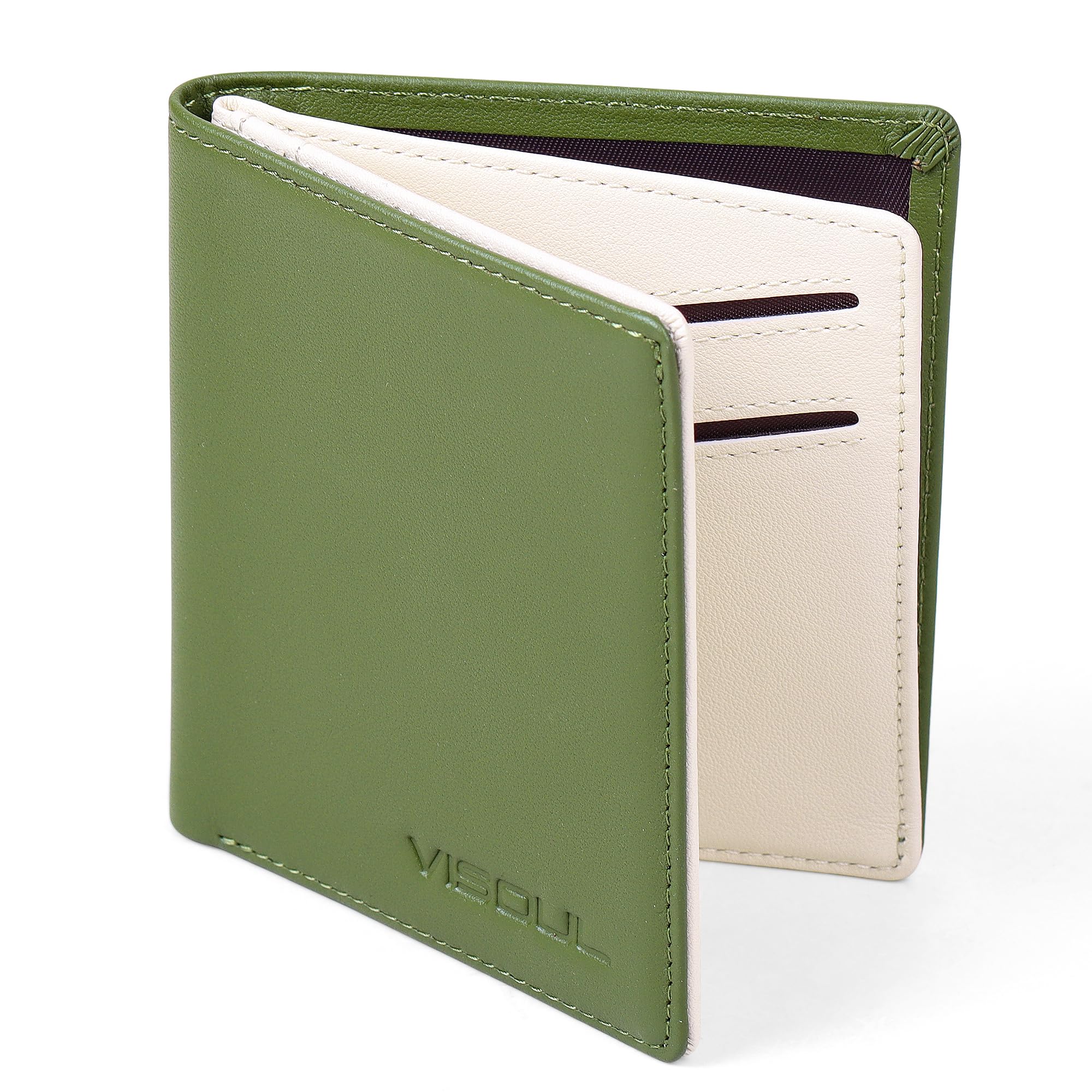【送料無料】[VISOUL] カードケース 定期入れ 免許証入れ 札入れ 6枚カード入れ 免許証ケース 牛革 本革カードケース 定期入れ メンズ レディース パスケース イタリア革ミニ財布 薄型カードケース 軽量ケース 札入れ グリーン・ホワイト