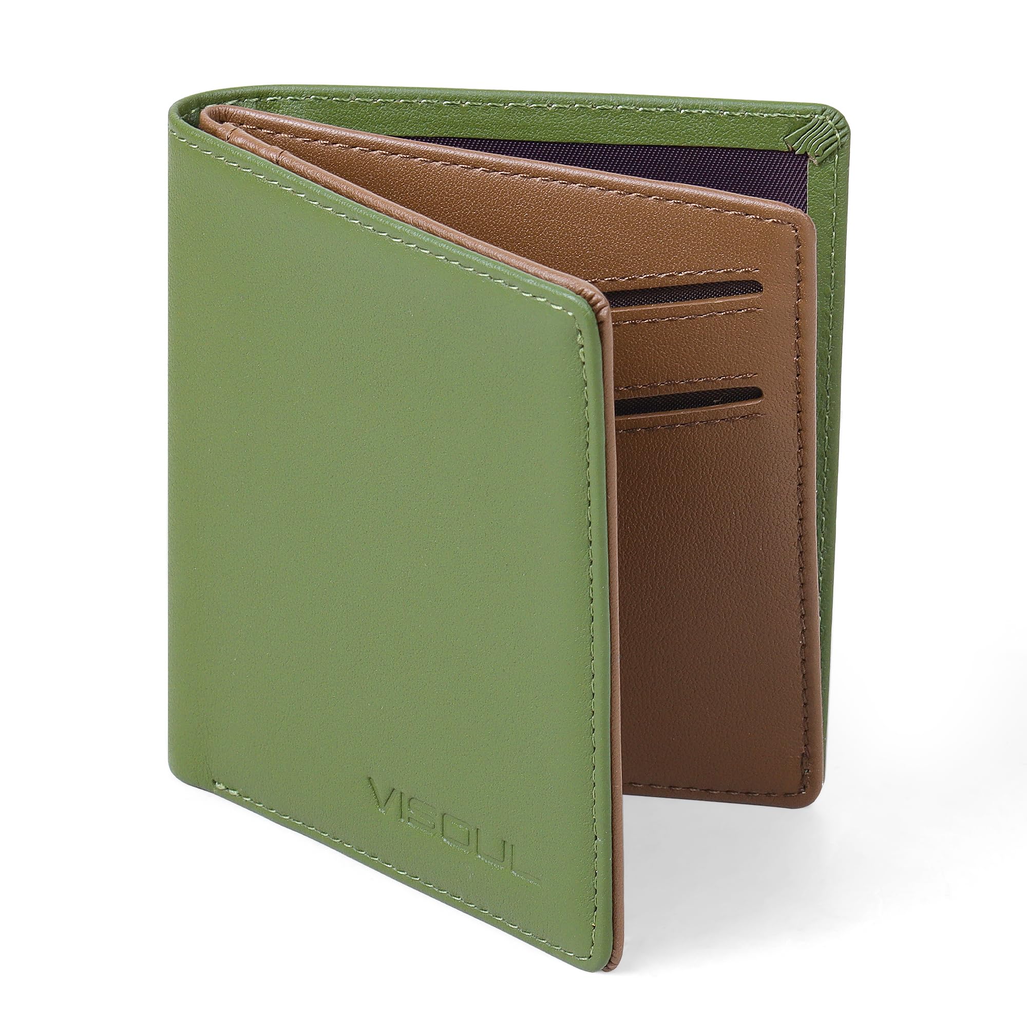 【送料無料】[VISOUL] カードケース 定期入れ 免許証入れ 札入れ 6枚カード入れ 免許証ケース 牛革 本革カードケース 定期入れ メンズ レディース パスケース イタリア革ミニ財布 薄型カードケース 軽量ケース 札入れ グリーン・チョコレート