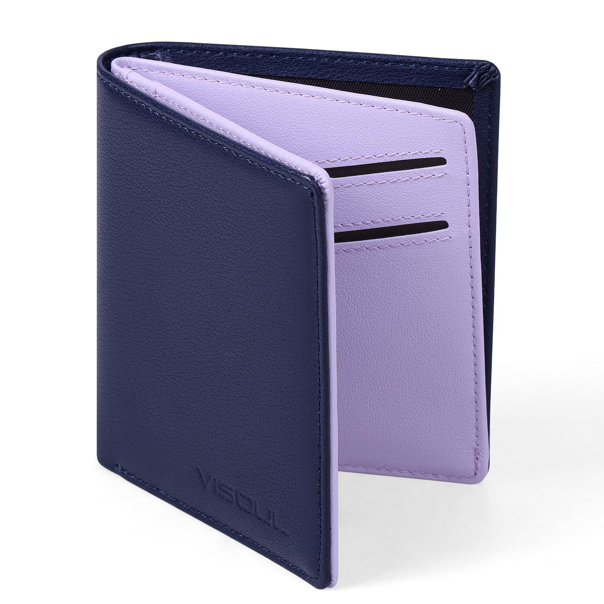 【送料無料】[VISOUL] カードケース 定期入れ 免許証入れ 札入れ 6枚カード入れ 免許証ケース 牛革 本革カードケース 定期入れ メンズ レディース パスケース イタリア革ミニ財布 薄型カードケース 軽量ケース 札入れ ネイビー・パープル