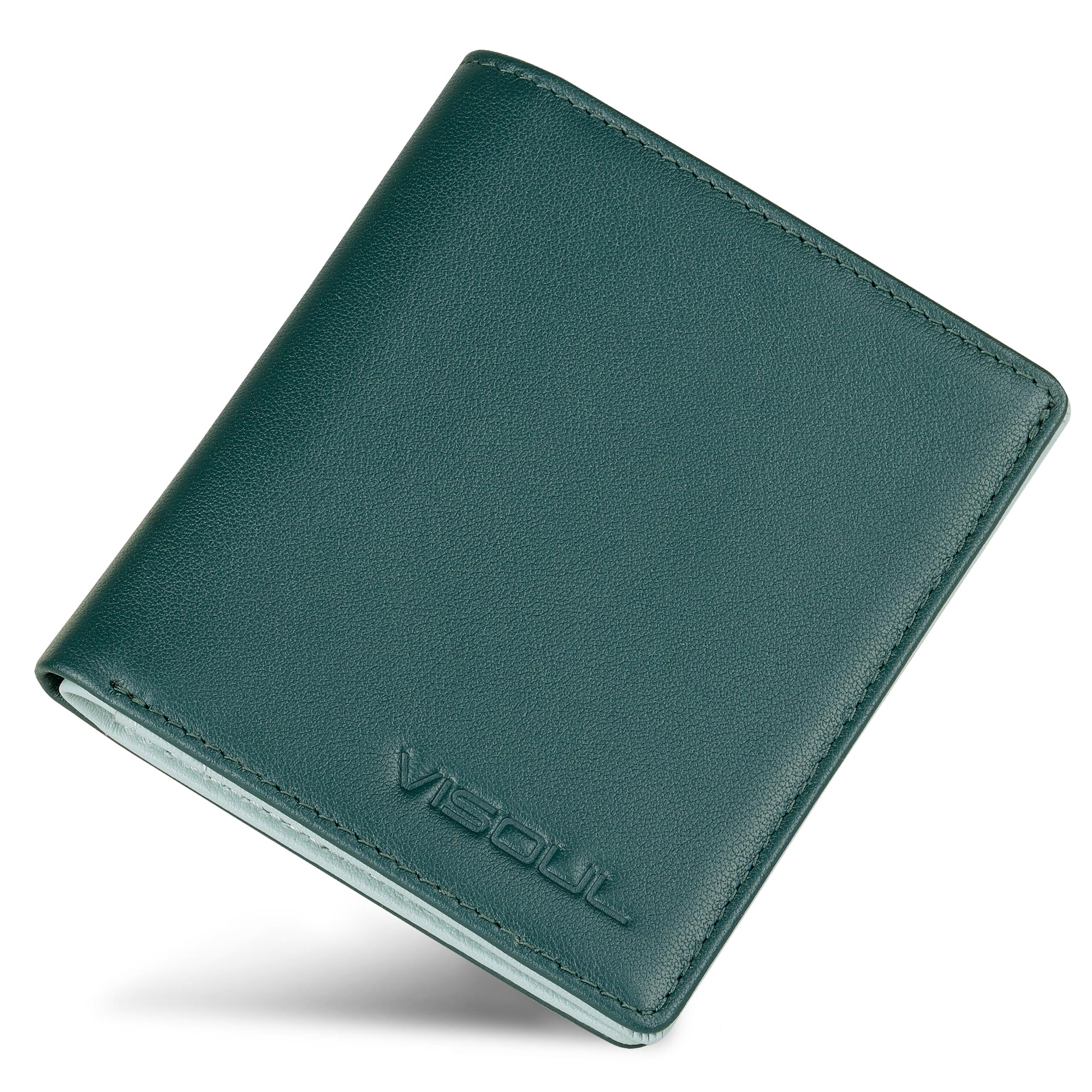 【送料無料】[VISOUL] カードケース 定期入れ 免許証入れ 札入れ 6枚カード入れ 免許証ケース 牛革 本革カードケース 定期入れ メンズ レディース パスケース イタリア革ミニ財布 薄型カードケース 軽量ケース 札入れ ボトルグリーン ミント