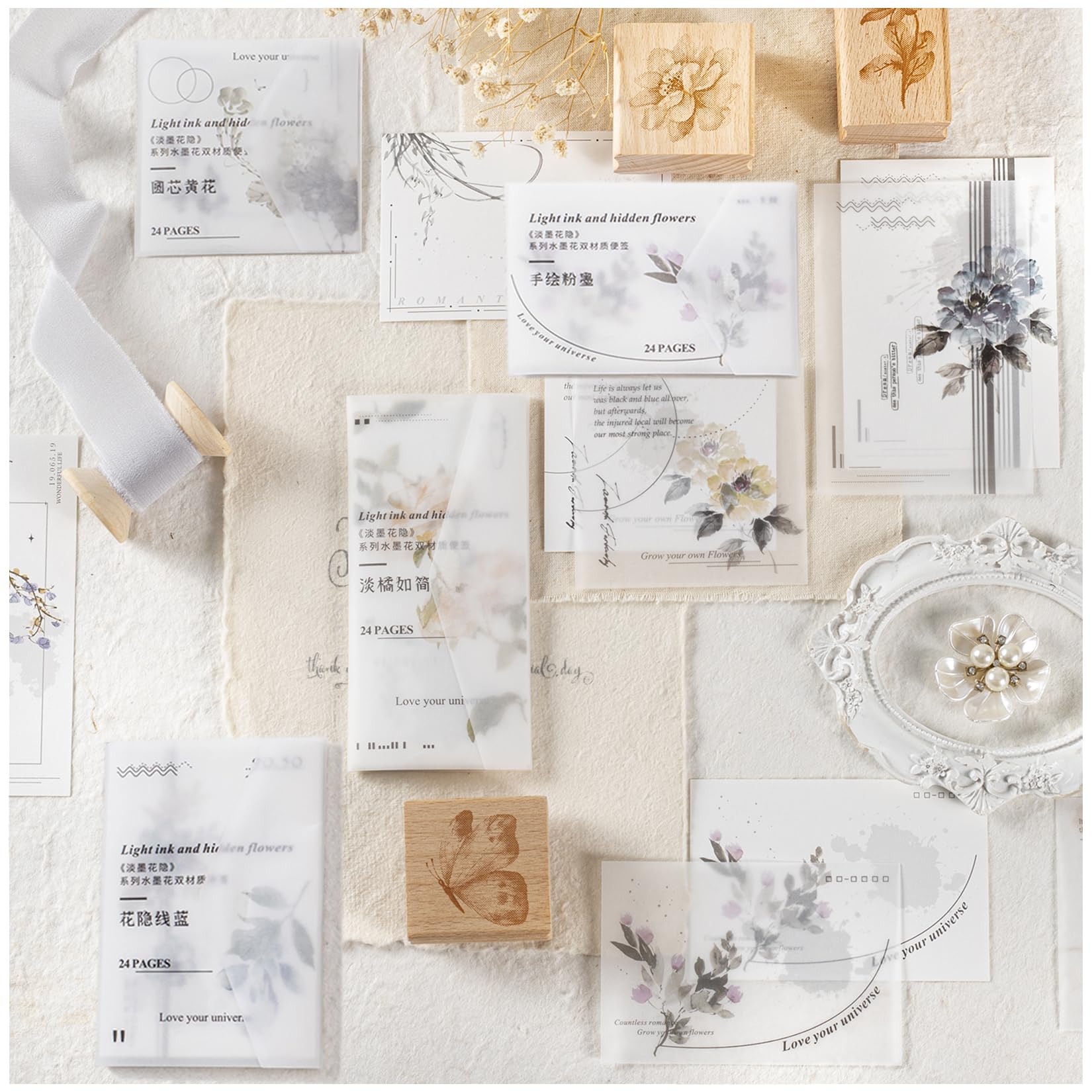 【送料無料】コラージュ 素材 デザインペーパー レトロ Arpaper 詰め合わせ 素材紙 硫酸紙 背景紙 紙もの シール ペーパー 大容量 おしゃれ かわいい ヴィンテージ クラシック アンティーク 花 (墨の花)