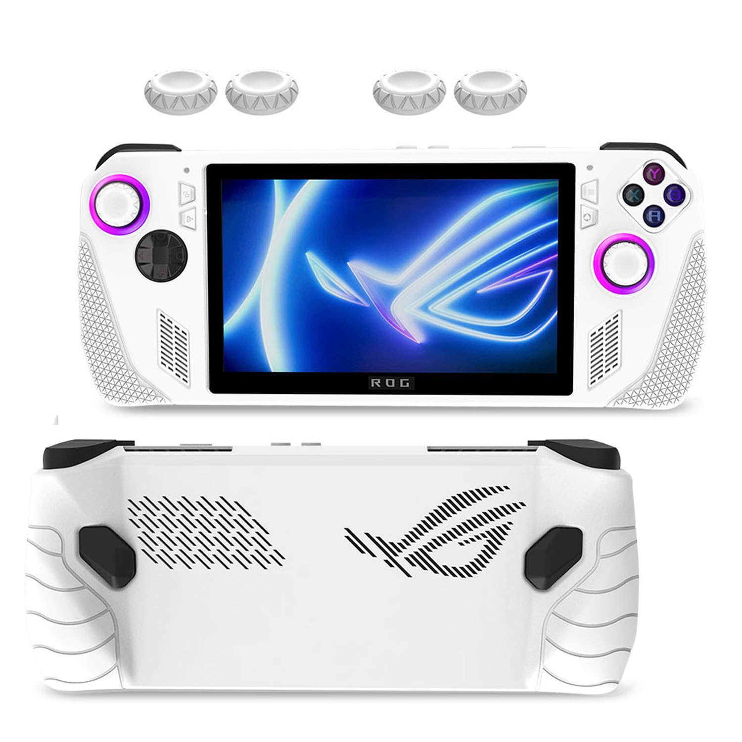 【送料無料】ASUS ROG Ally 用 ケース カバー 保護ケース【NOUKAJU】ROG Ally用保護カバー シリコン素材 傷防止 全面保護 耐衝撃 軽量 放熱設計 滑り止め 2つのジョイスティックキャップアクセサリ付き (ホワイト)