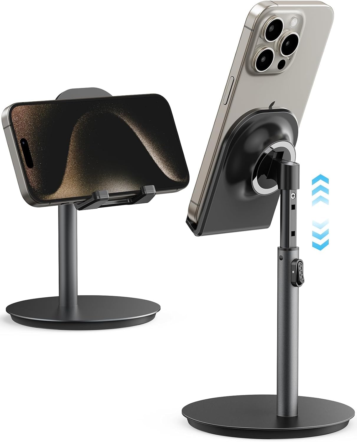 【送料無料】SAIJI 携帯スタンド スマホスタンド 卓上 スマホ置きスタンド 高さ調整 角度調整 iPhone15 / iPad Air/ipad mini/Kindle / Switchなど4〜11インチ機器対応 スマフォスタンド 滑り止め シリコン保護 携帯電話スタンド オンライン会議利用 高質感金属製台座 ブ