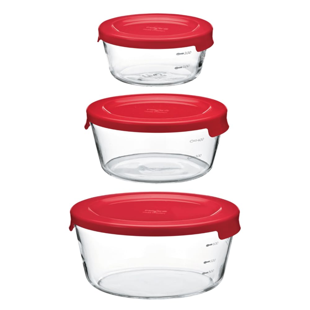 【送料無料】HARIO(ハリオ)耐熱ガラス製保存容器 丸 S/M/L レッド 食洗器OK 日本製 MST-3018-R 3個セット