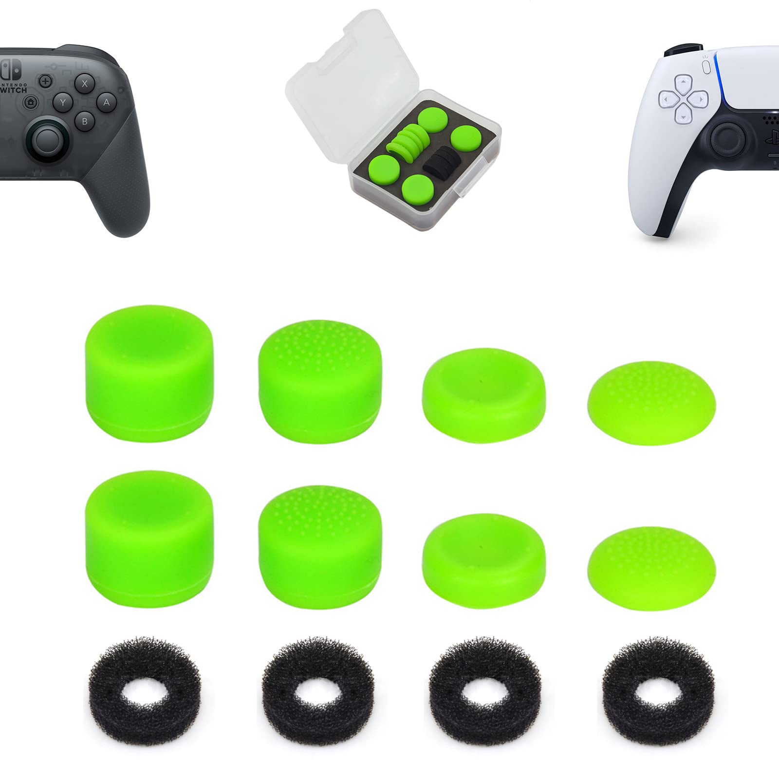 【送料無料】ShiMa Owl フリーク PS5/4 Switch プロ コントローラーに対応 フリーク コントローラー スティック カバー アシストリング 収納ケース付き（フリーク4個/スティック カバー4個/アシストリング4個）グリーン セット