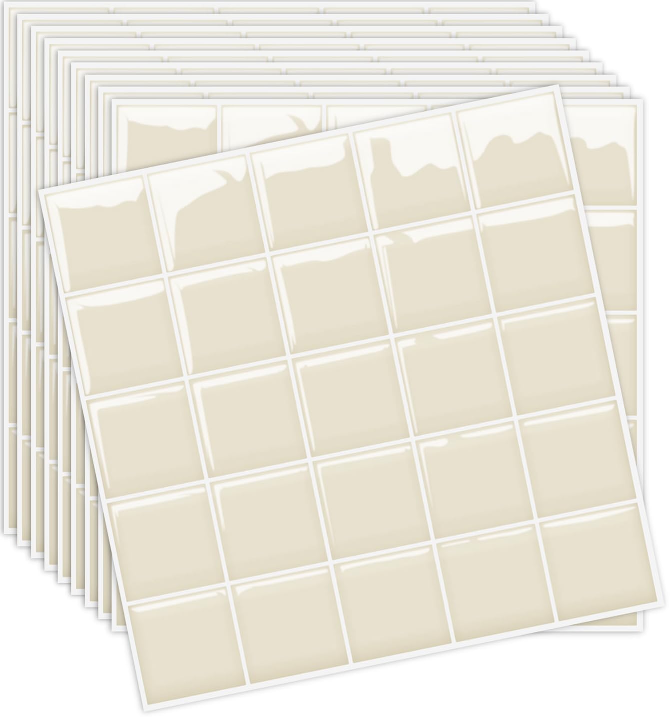 【送料無料】MORCART タイルシール キッチン 耐熱 防水 洗面所 トイレ DIY 家具やアイテムの装飾 タイルシート 壁紙シール 3D リメイクシート (25x25cm, 20枚, スクエア・ライトアプリコット)