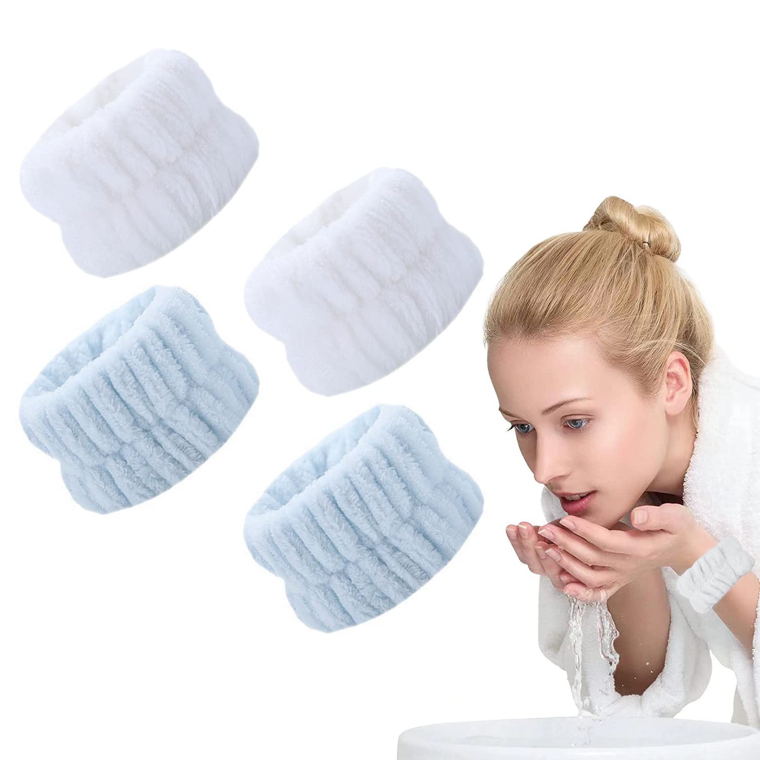 【送料無料】nalaina 洗顔用 手首バンド 4点入り リストバンド 吸水 速乾 ウォッシュバンド 洗顔リストバンド ふわふわ 柔らかい 伸縮性あり 手首用汗止め 洗顔 お風呂 化粧