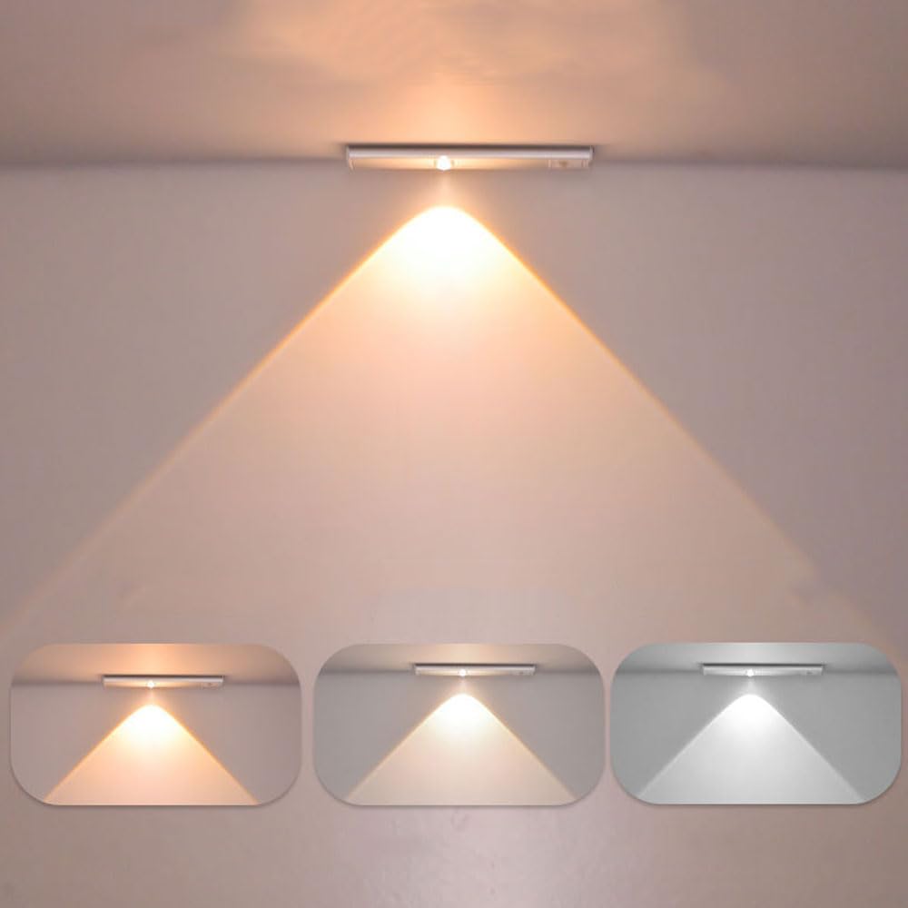 商品情報商品の説明主な仕様 【高感度人感センサーで便利＆省エネ】1.120°広範囲検出：暗い環境でも0〜3メートル以内の動きを検出。廊下や階段での使用に最適。2.自動消灯機能：動きが検出されない場合、約20秒後に自動で消灯。電池の無駄を防ぎます。3.明暗センサー搭載：明るい環境では照明が作動しないため、省エネで環境に優しい設計。【 3色調整可能＆無段階調光で目に優しい】3色選択可能：昼光色・昼白色・電球色から選べ、シーンに合わせた光を提供。無段階調光機能：明るさを10％〜100％まで自由に調整可能。目に優しく、周囲の環境に合わせた光を実現。【シンプル操作で使いやすい】3つのモード切り替え：1.常時点灯モード：電源ボタンを押すだけで点灯。2.夜間センサーモード：暗い環境で人の動きを検知し、自動点灯。3.終日センサーモード：昼夜問わず、動きを検知すると自動点灯。簡単操作：ボタン1つでモード切り替えが可能。【簡単取り付け＆多用途設計】磁石付きで工具不要：強力な磁石でスチール面に簡単に取り付け可能。配線不要：USB充電式で設置場所を選びません。幅広い用途：廊下、階段、クローゼット、玄関、トイレなど、さまざまな場所で使用可能。【 USB充電式で便利＆長持ち】内蔵リチウムイオン電池：付属のUSBケーブルで簡単に充電可能。長時間使用：1回の充電で長時間使用可能。寝室、地下室、ガレージ、倉庫などでも活躍。