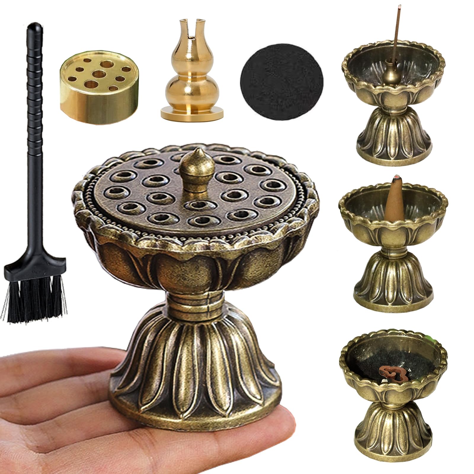 【送料無料】ZiSyouMa お香立て 灰がこぼれない 蓮の花 香炉 蓋付き 線香立て お香立 可愛い 亜鉛合金 お香 立て 香台 お香入れ 難燃綿と香立てつき スティック・コーン・コイル・抹香・塗香などの線香に対応 香炉 インセンススティックホルダー 癒やし 茶道 香道用 仏具