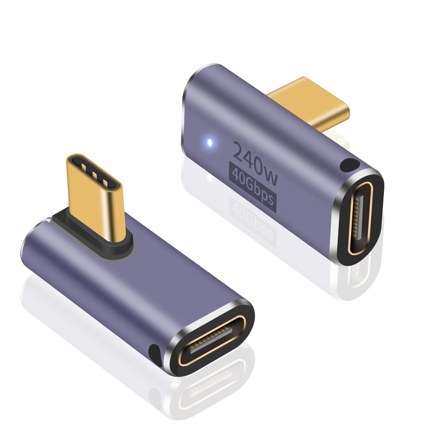 【送料無料】Poyiccot USB C L字 アダプタ、【240W の急速充電 & 40Gbps 高速データ転送 & 8K@60Hzビデオ出力】USB C L字コネクタ 延長 USB Type C L型 変換アダプタ LEDライト付き 対応Thunderbolt 4/3、MacBook Pro/Air、USB-C HUB，2個