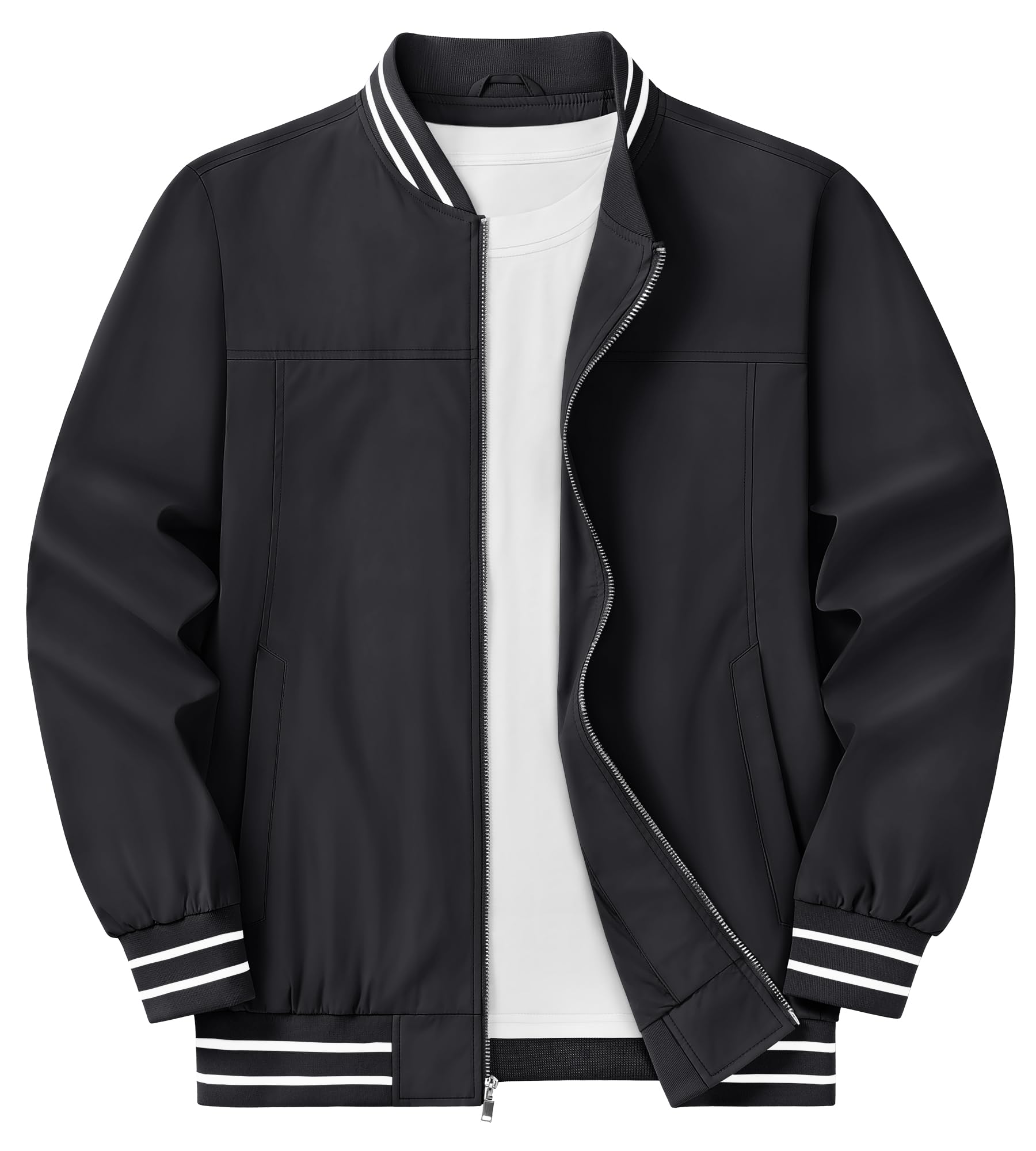 【送料無料】[KEFITEVD] アウター メンズ 秋 ジャケット 薄手 冬 スタジャン 大きいサイズ ブルゾン 軽量 ビジネス 防風 ジャンパー 黒 無地 パイロットジャケット ブラック M